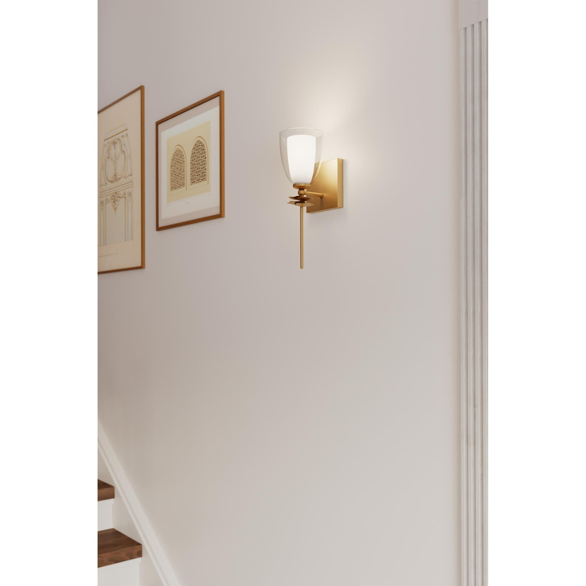 Shown in Legacy Brass finish and Clear and Opal White glass