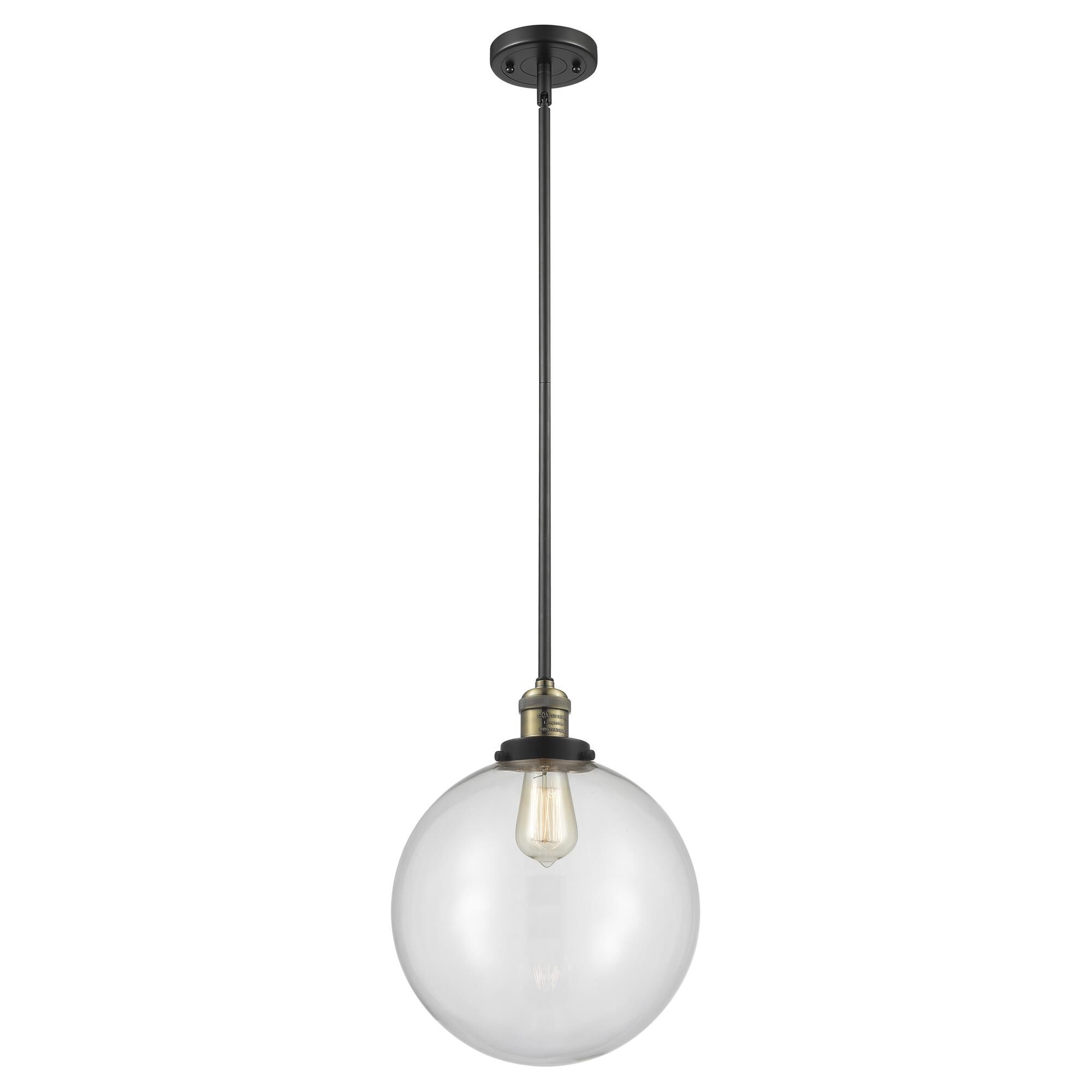 Shown in Black Antique Brass finish and Clear Beacon glass
