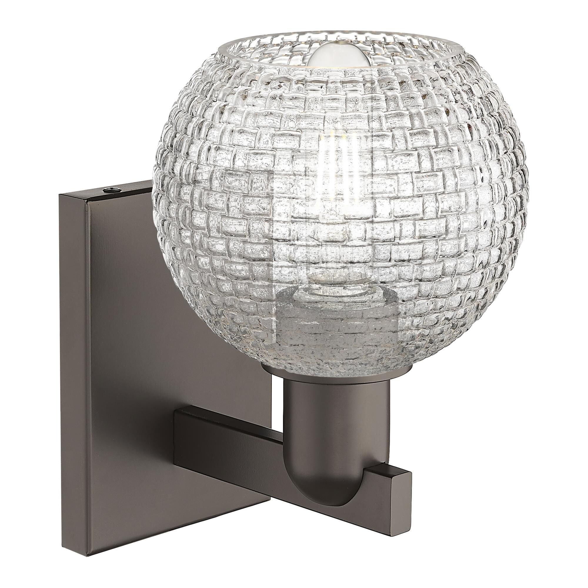 Shown in Oil Rubbed Bronze finish and Clear Basketweave glass