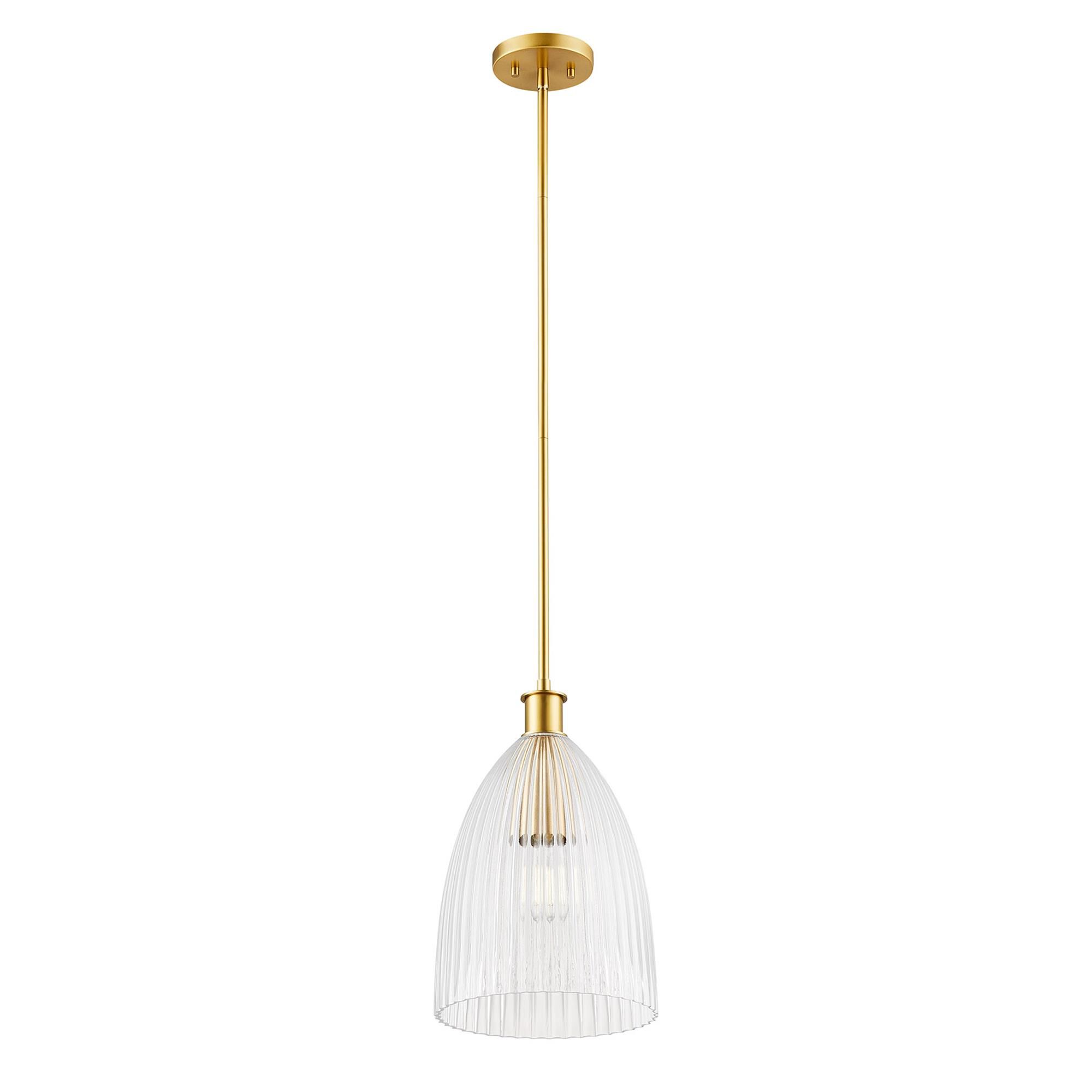 Shown in Natural Brass finish and Clear Pleated glass