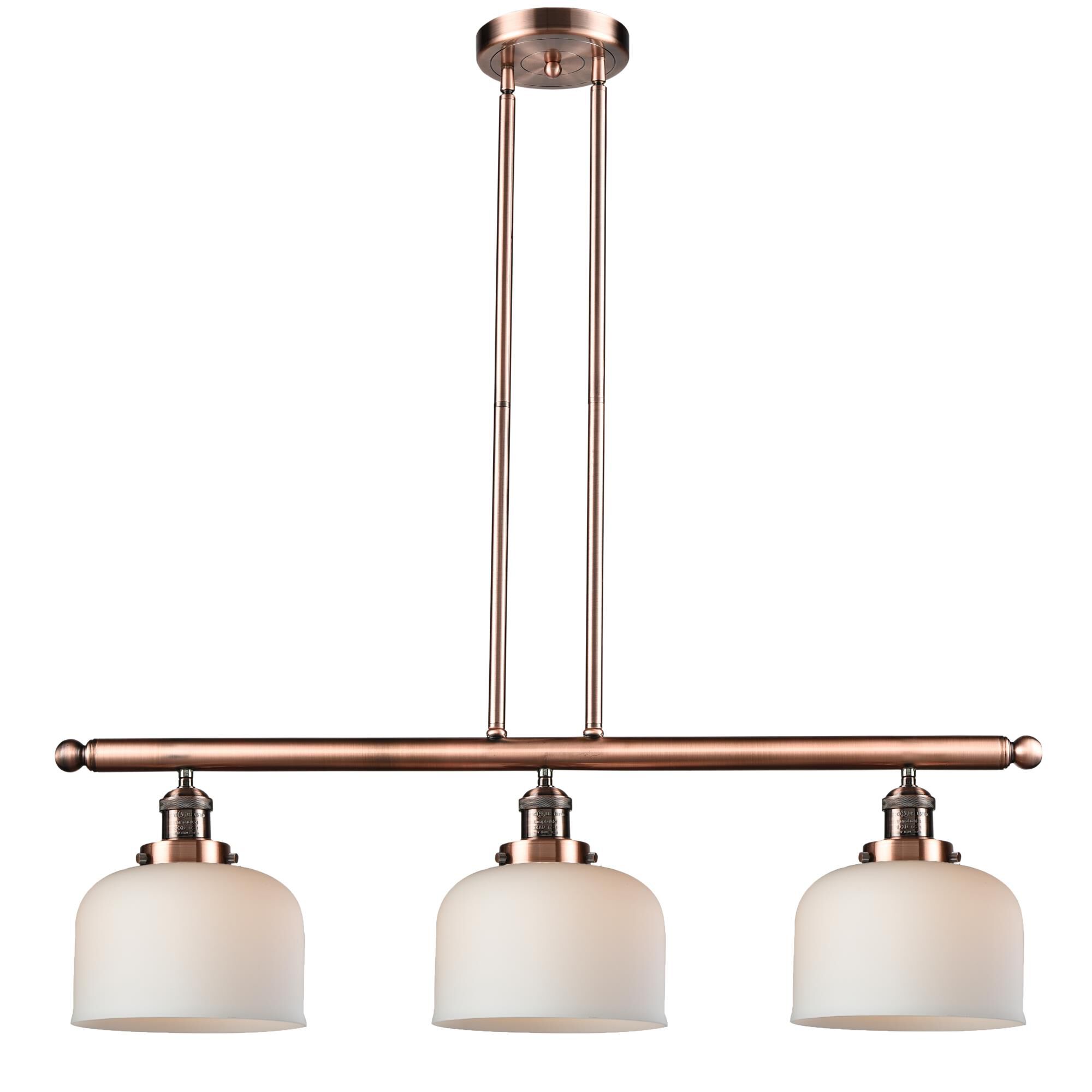 Shown in Antique Copper finish and Matte White Cased glass