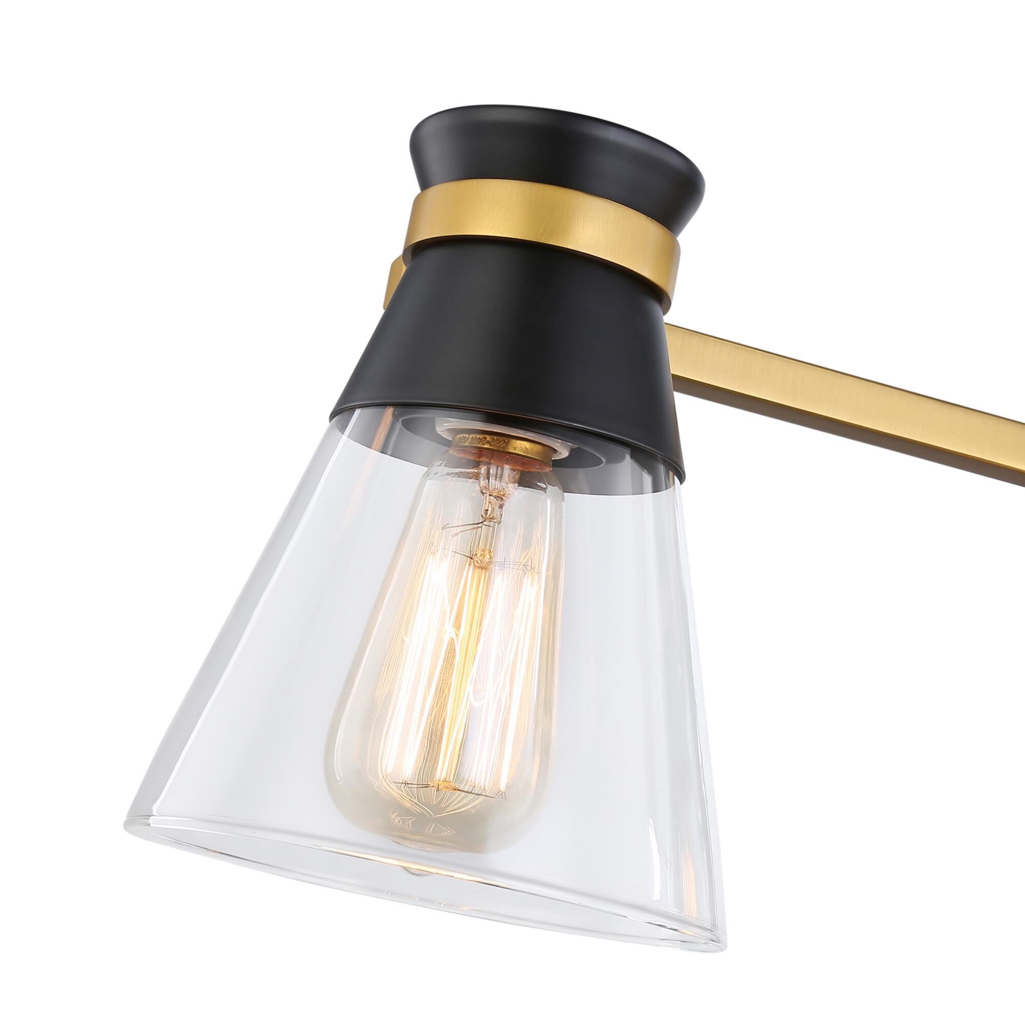 Shown in Black & Brushed Brass finish and Glass shade