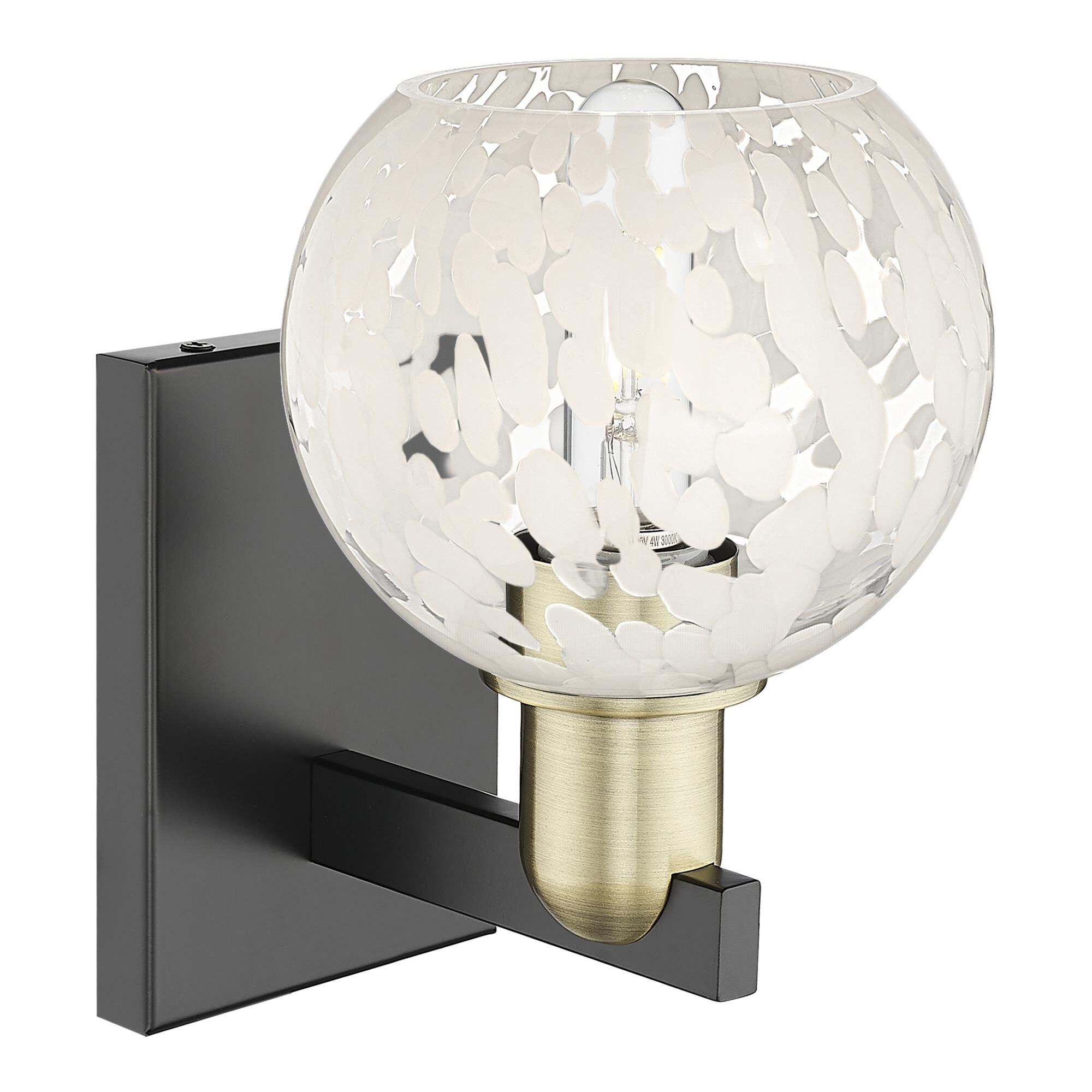 Shown in Black Antique Brass finish and White Mouchette glass