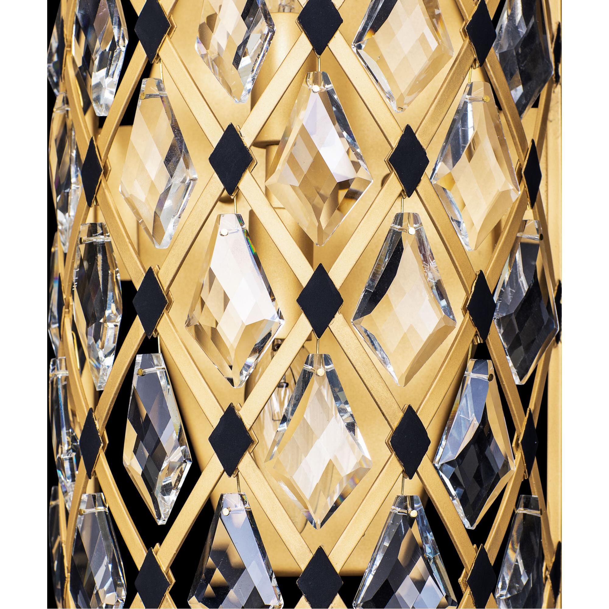 Shown in French Gold and Matte Black finish and Clear crystal