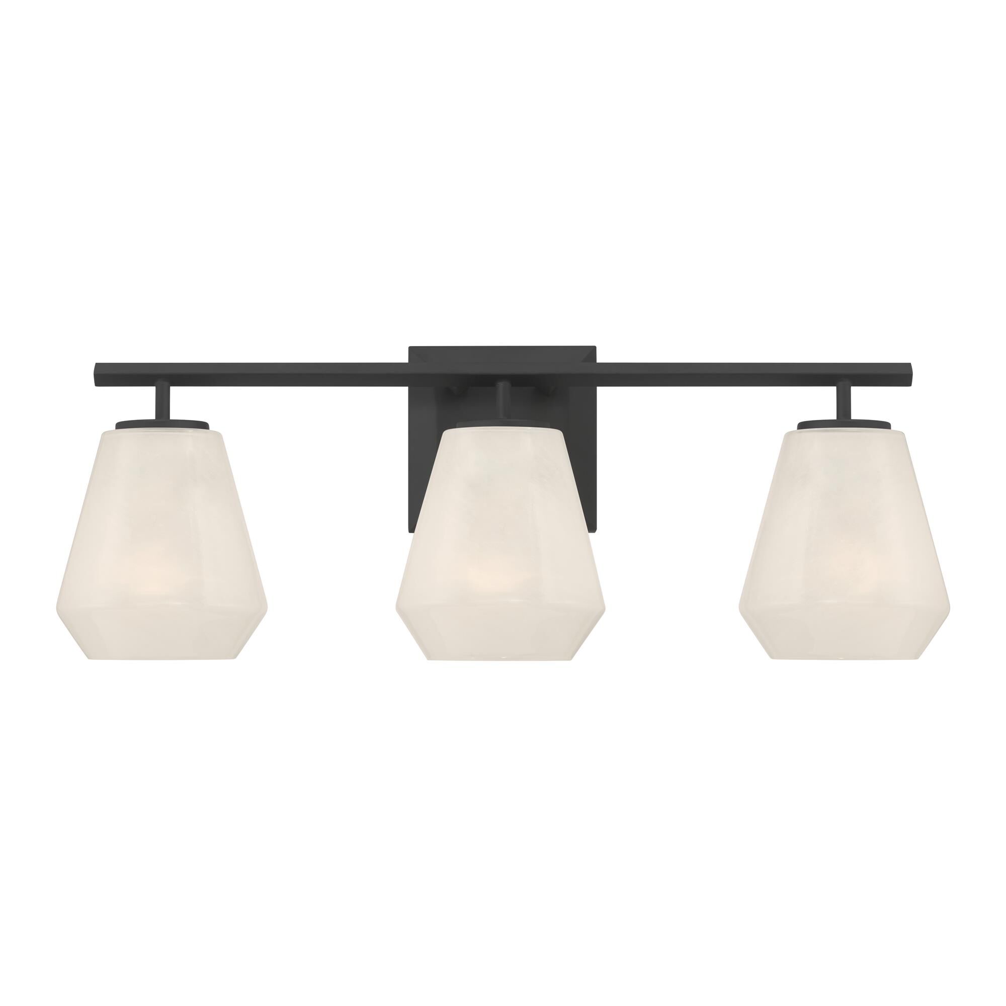 Shown in Dark Matte Black finish and Alabaster glass