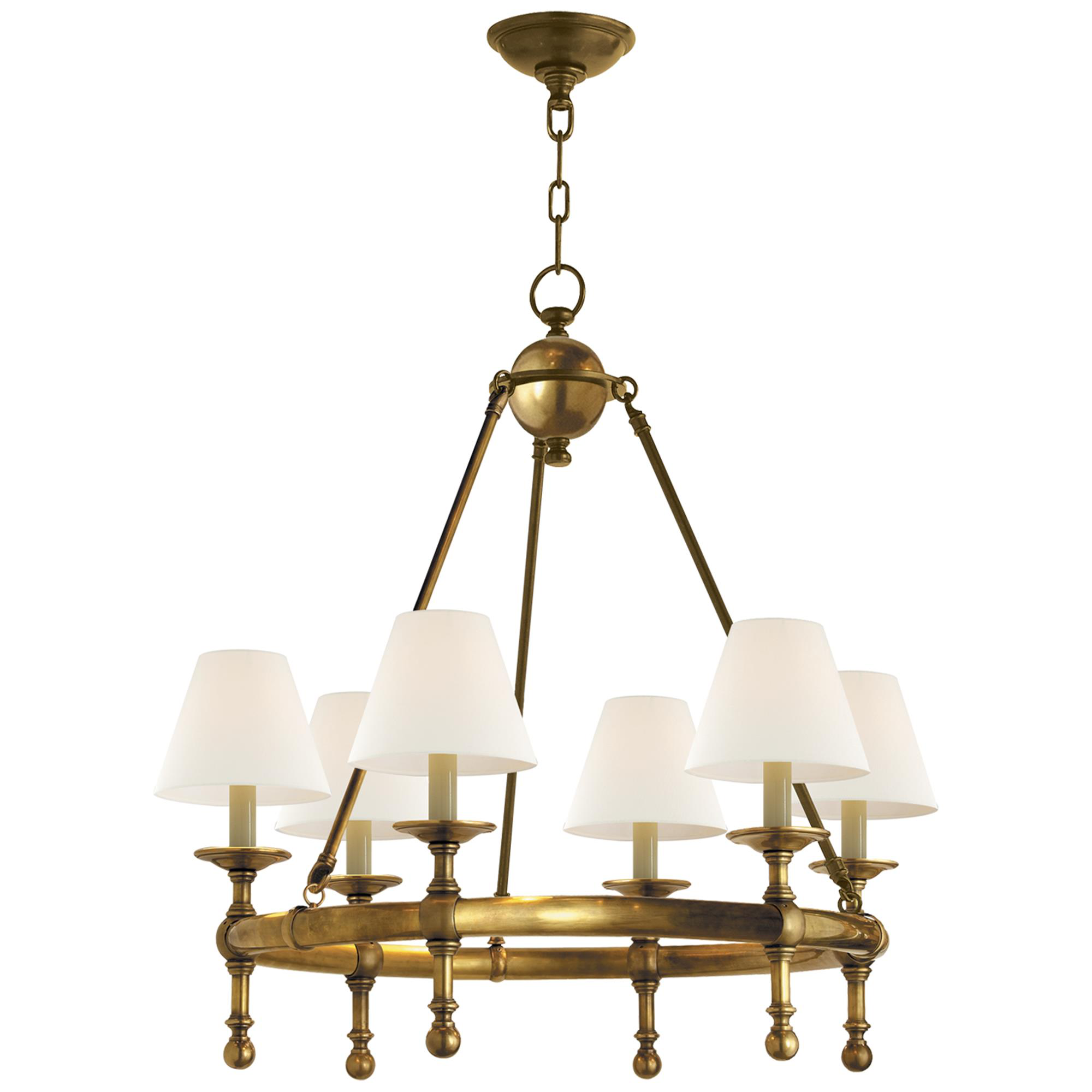 Shown in Hand-Rubbed Antique Brass finish and Linen shade