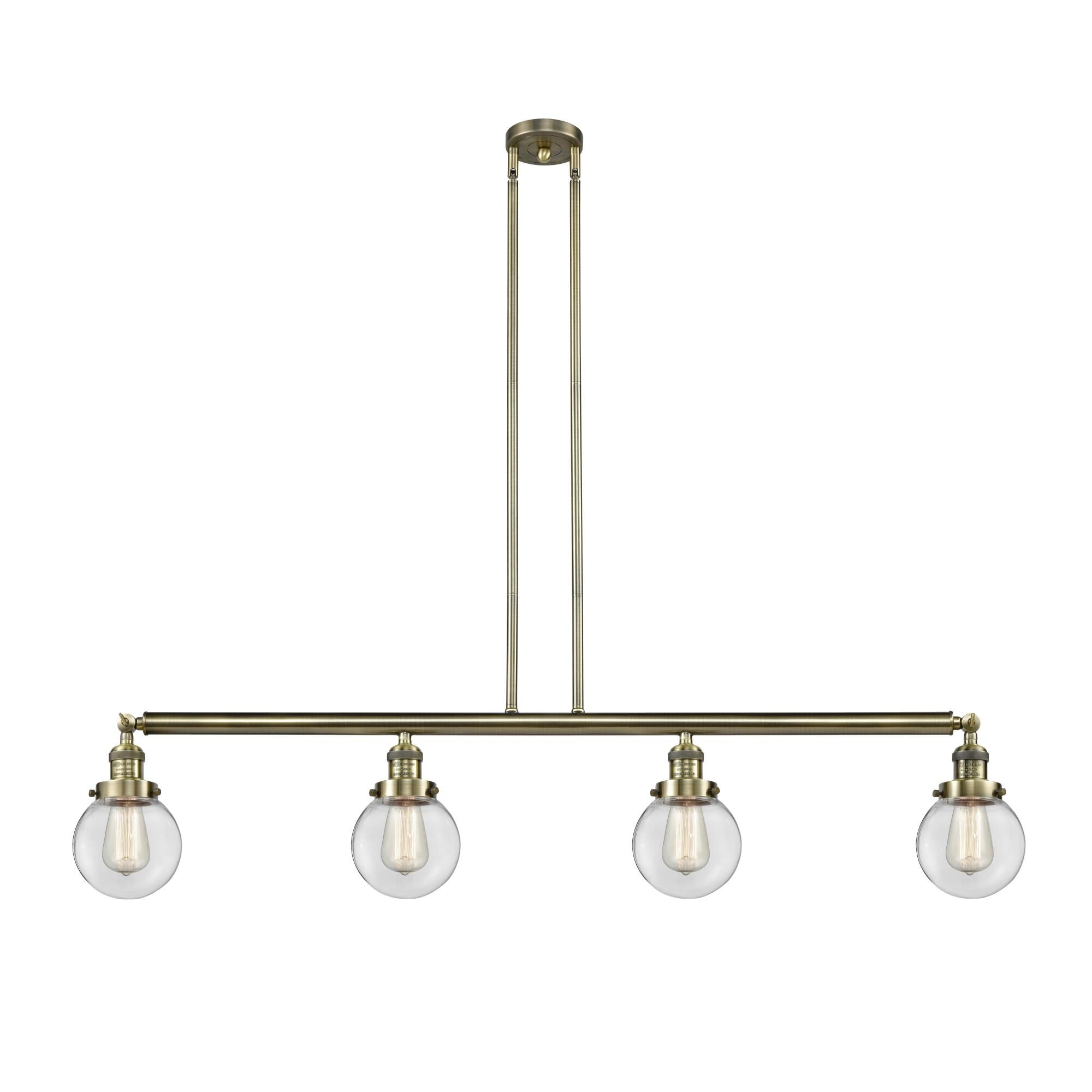 Shown in Antique Brass finish and Globe glass and Glass shade