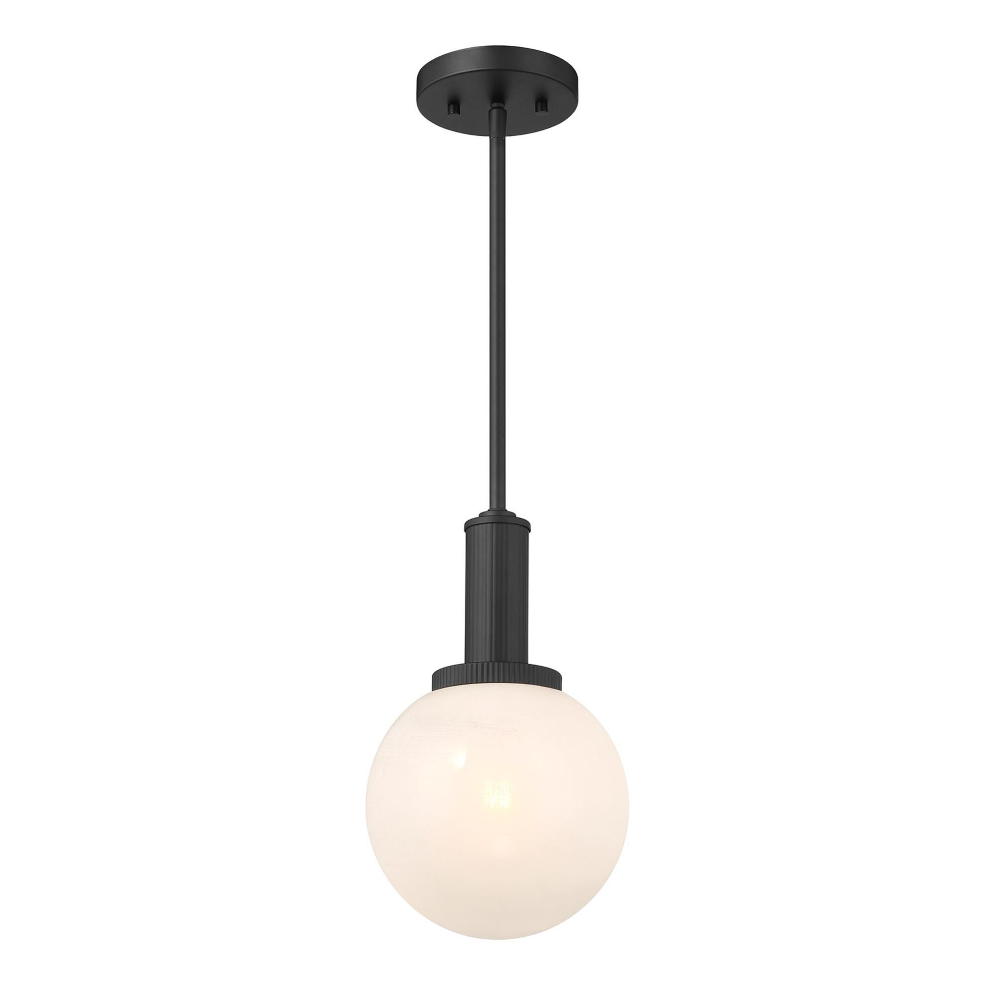 Shown in Matte Black finish and White Strie glass