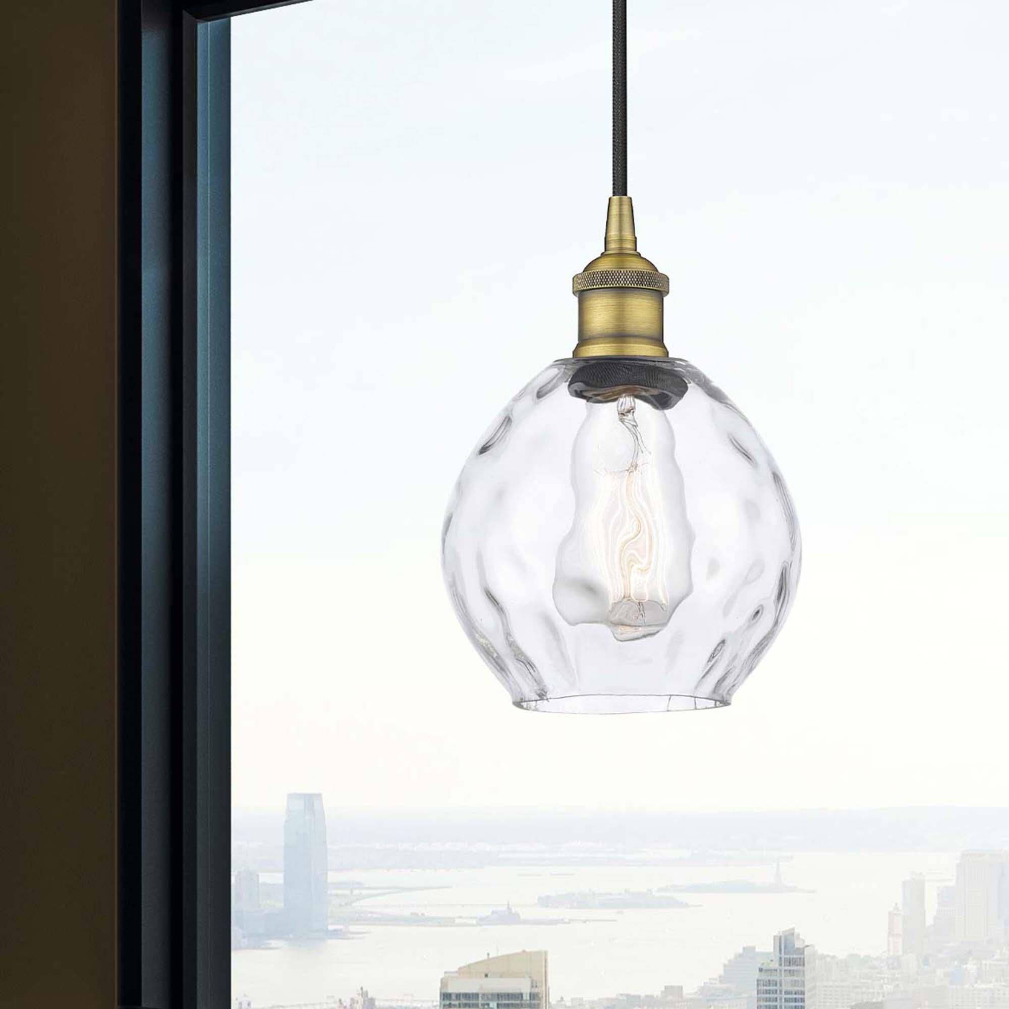 Shown in Brushed Brass finish and Clear Small Waverly glass