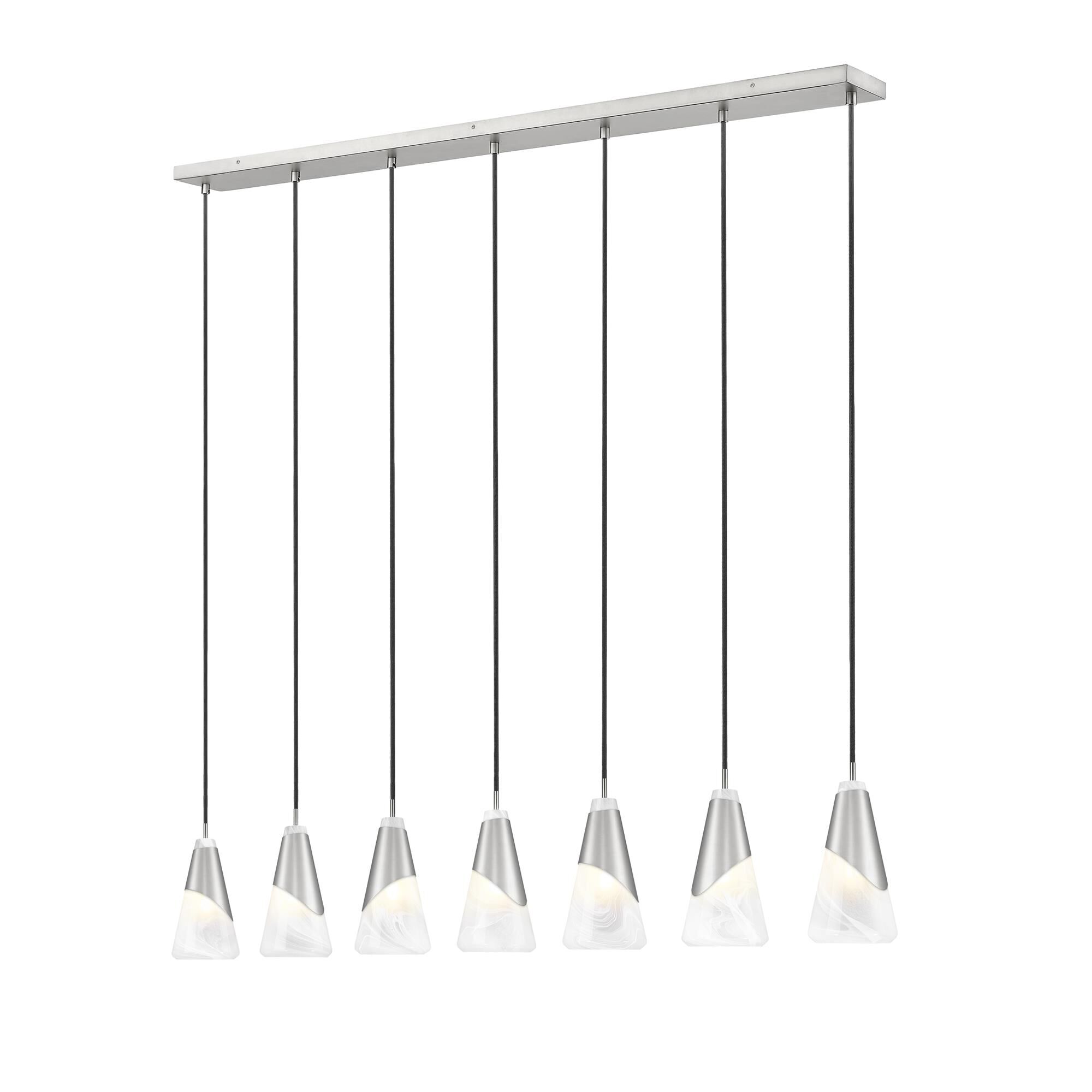 Shown in Brushed Nickel finish and White Swirl glass and White Swirl shade