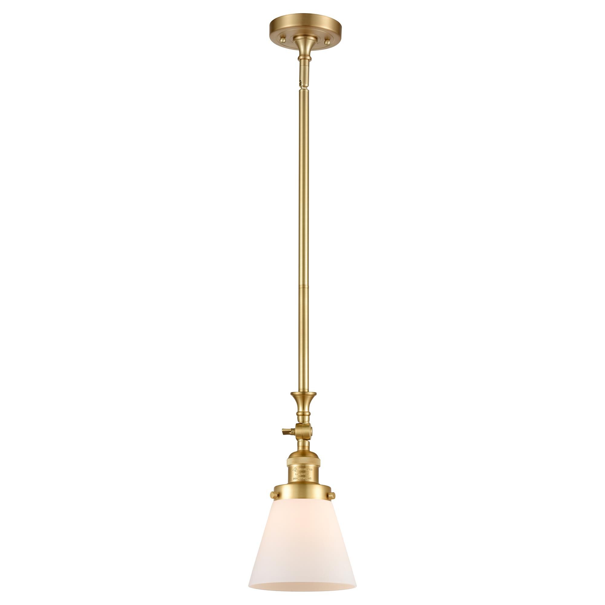 Shown in Satin Gold finish and Matte White Cased Small Cone glass