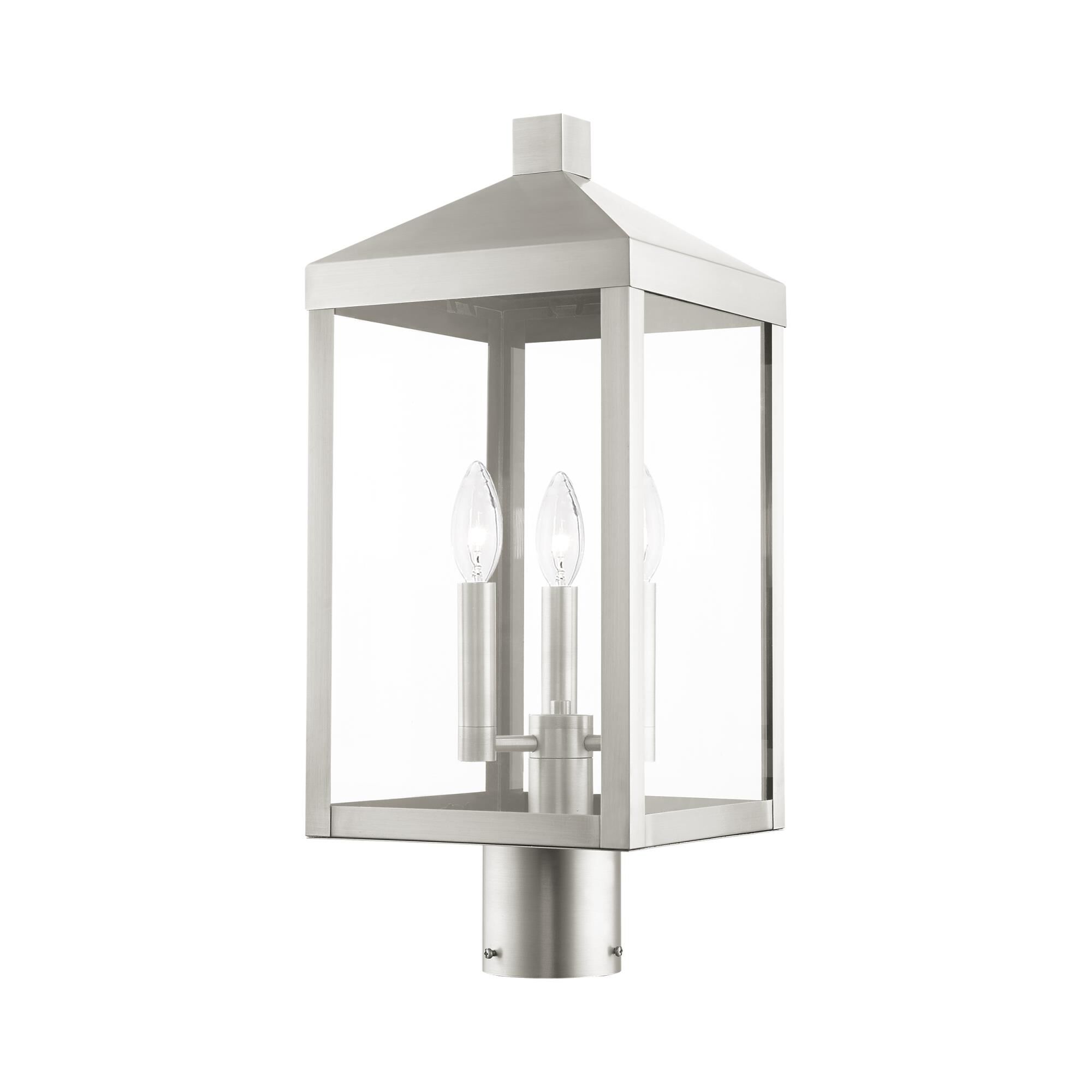 Shown in Brushed Nickel finish and Clear glass and Clear Glass shade