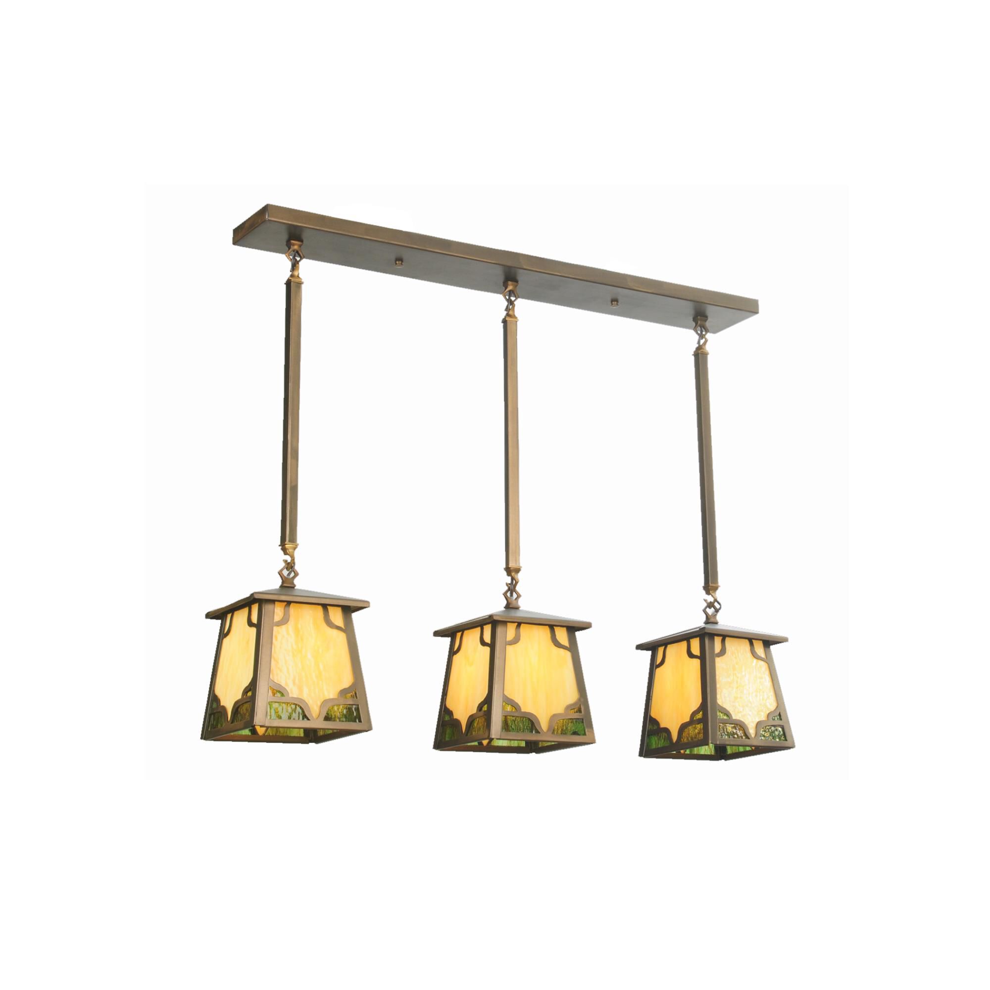 Shown in Antique Copper Finish finish and Bone Beige-Moss Green glass