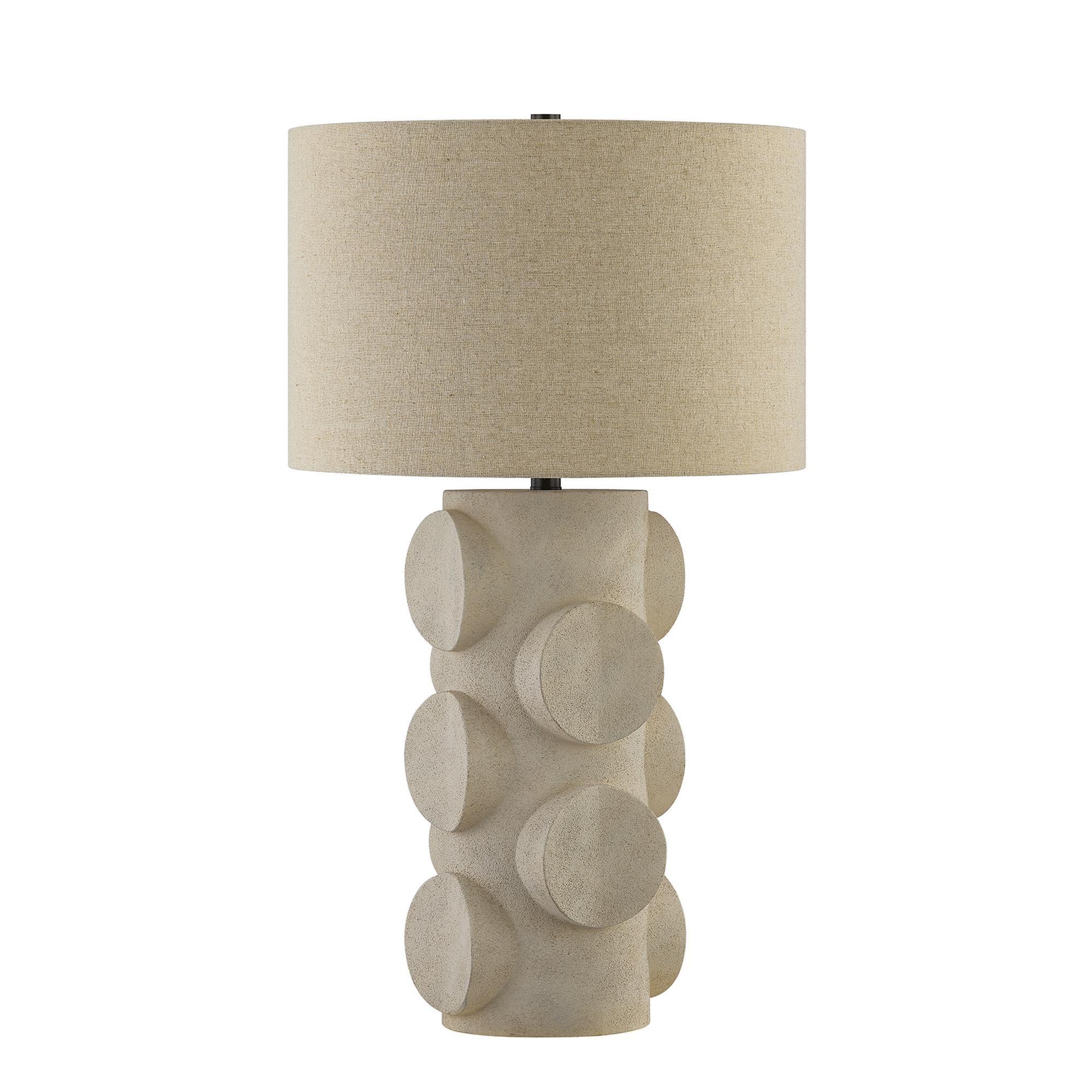 Shown in Mediterranean Bronze finish and Beige Fabric shade