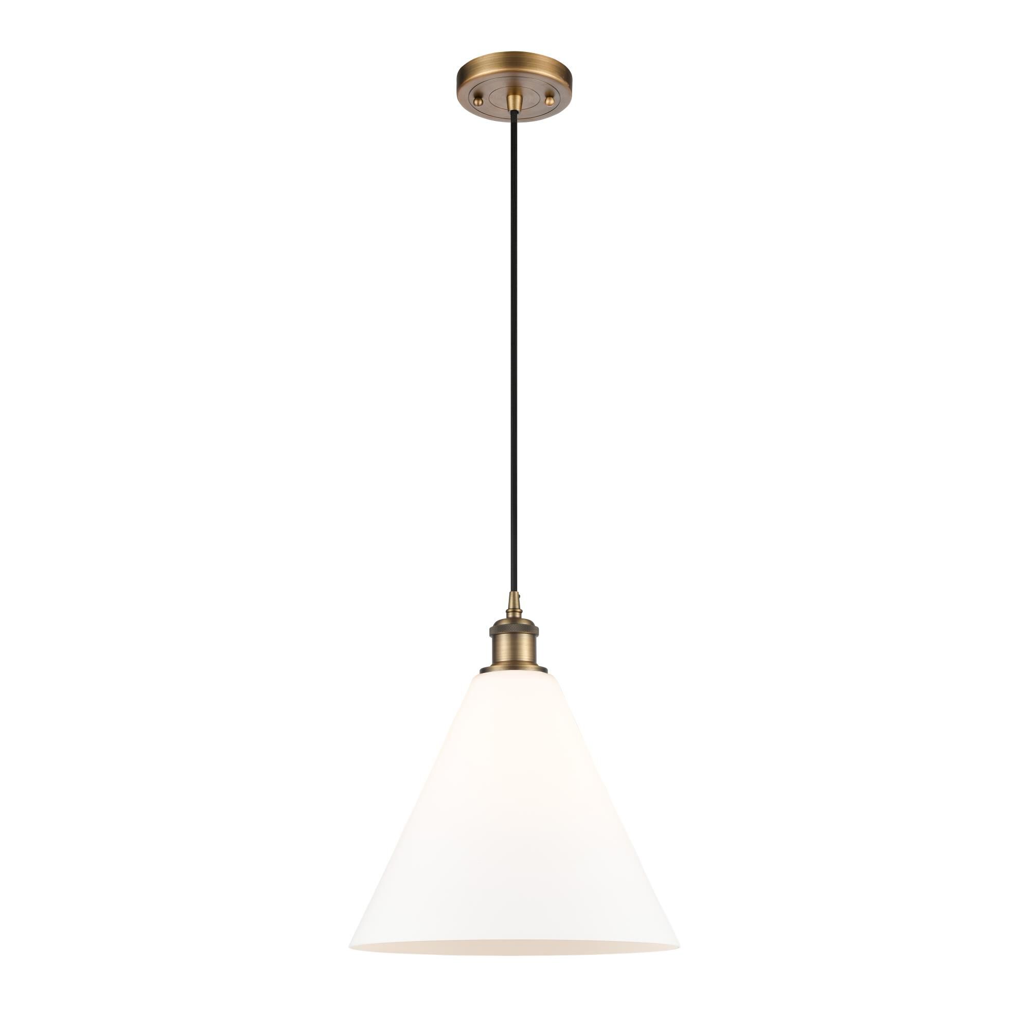 Shown in Brushed Brass finish and Matte White Cased Ballston Cone glass and No Shade shade