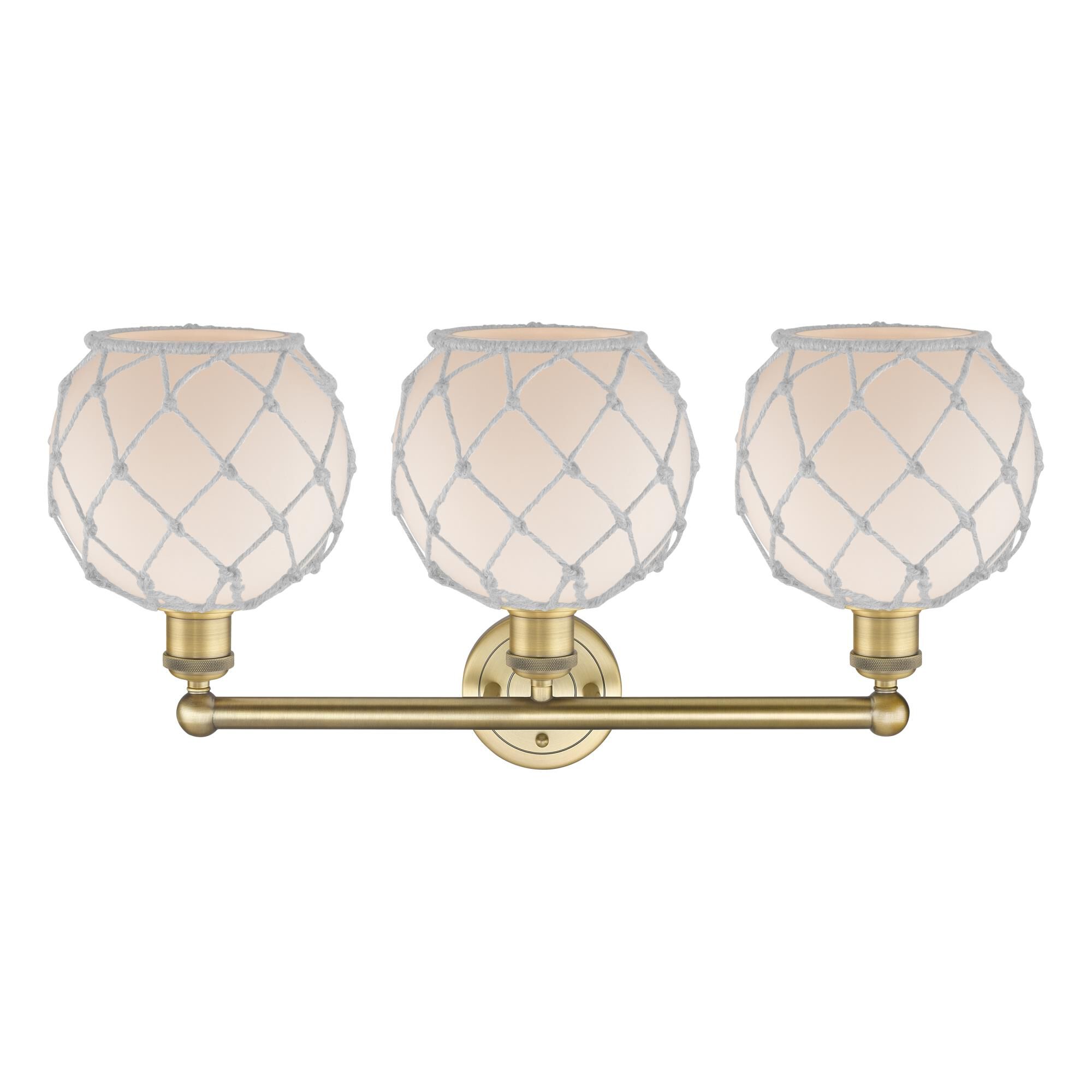 Shown in Brushed Brass finish and White with White Rope glass