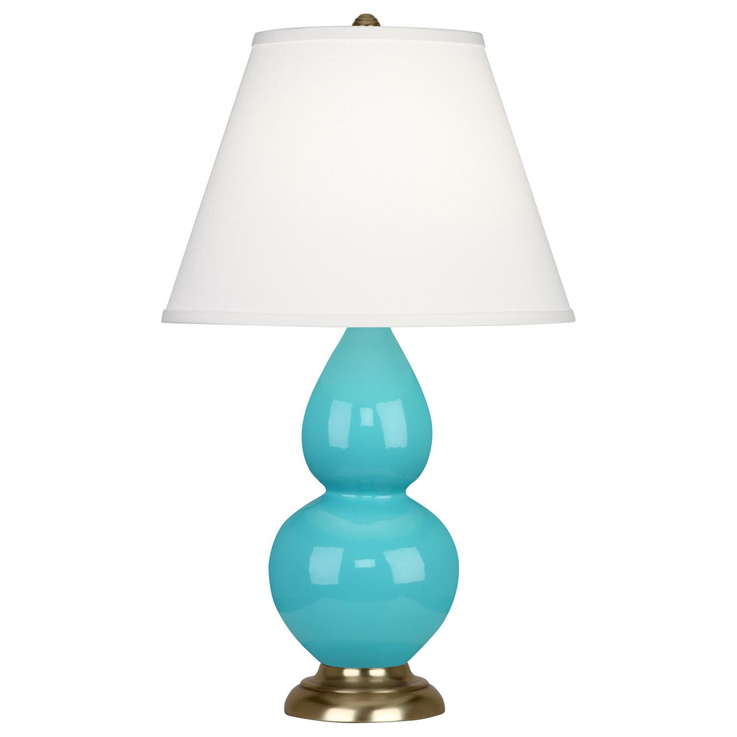 Shown in Egg Blue Glazed Ceramic finish and Pearl Dupioni Fabric shade