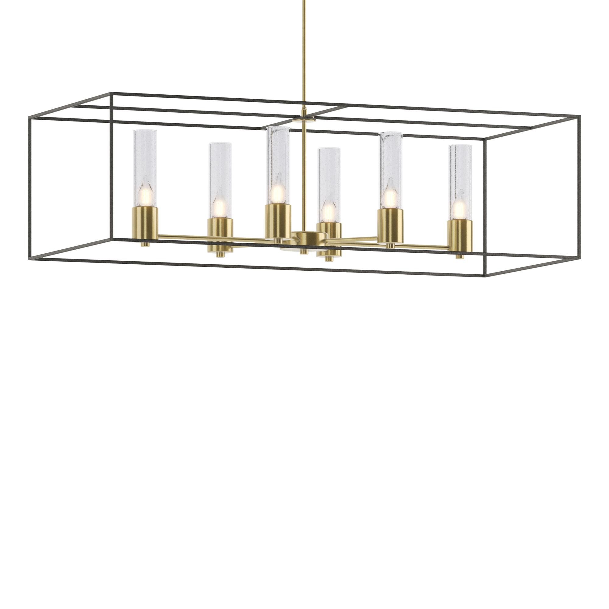 Shown in Modern Brass finish and Clear glass and Natural Iron accent