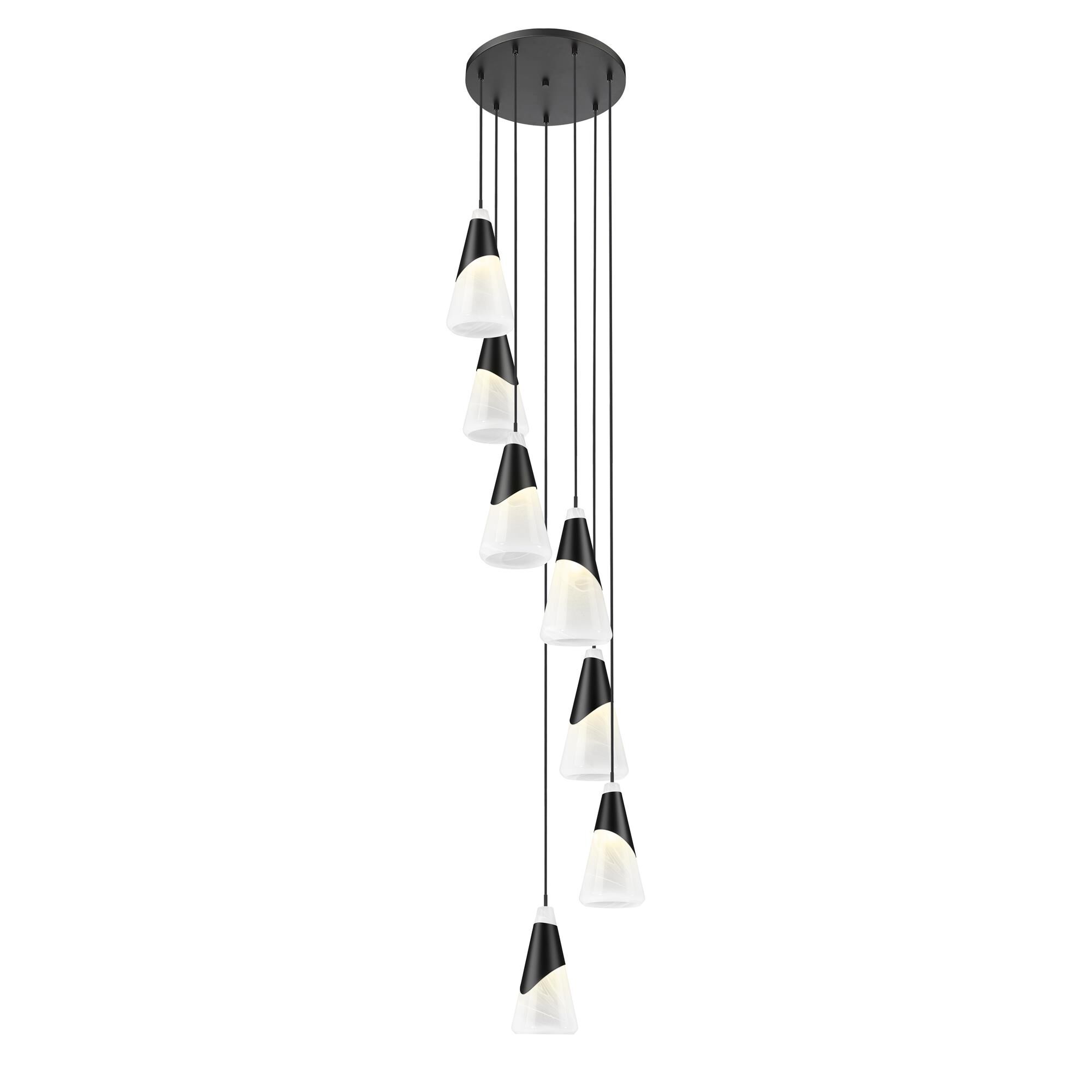 Shown in Matte Black finish and White Swirl glass and White Swirl shade