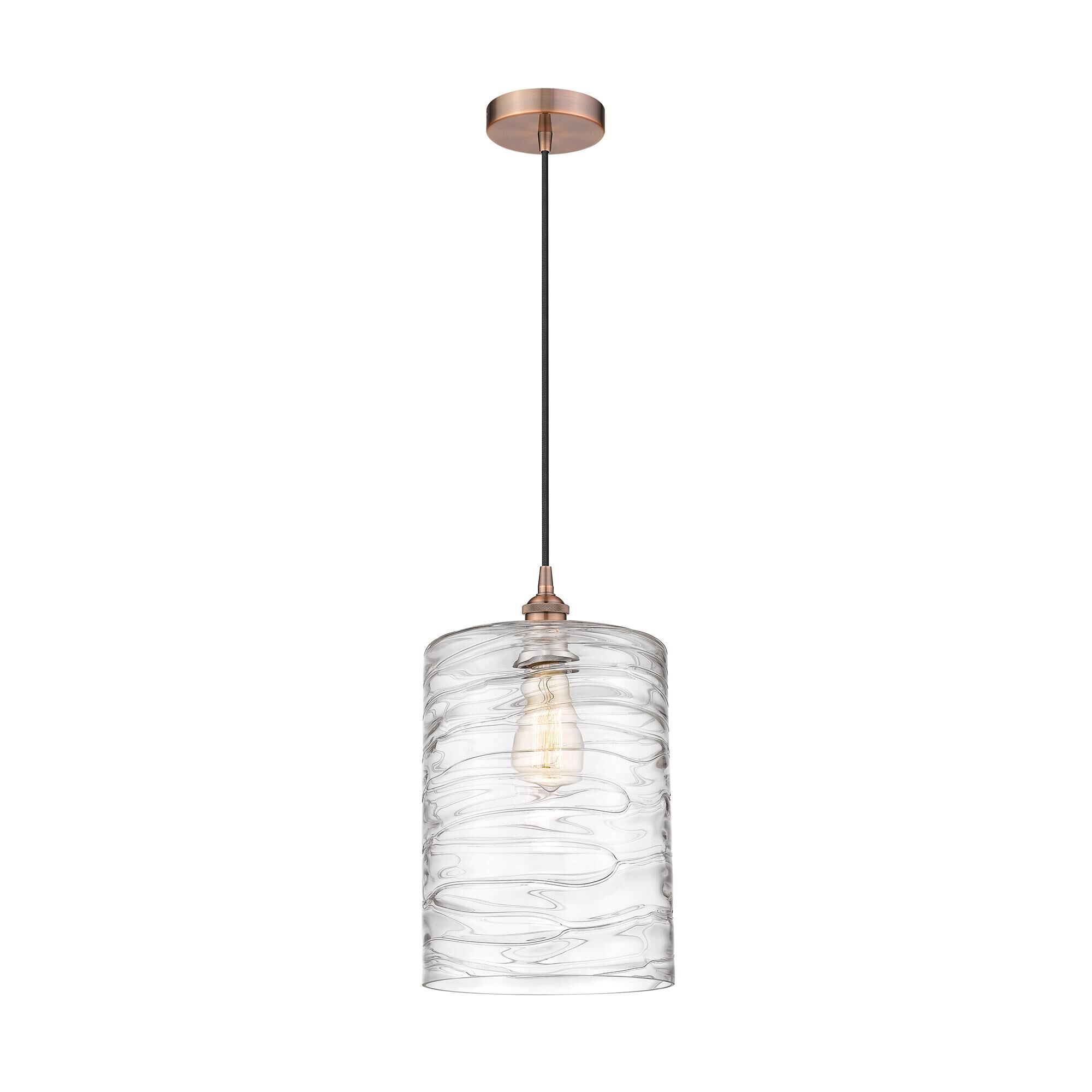 Shown in Antique Copper finish and Deco Swirl glass