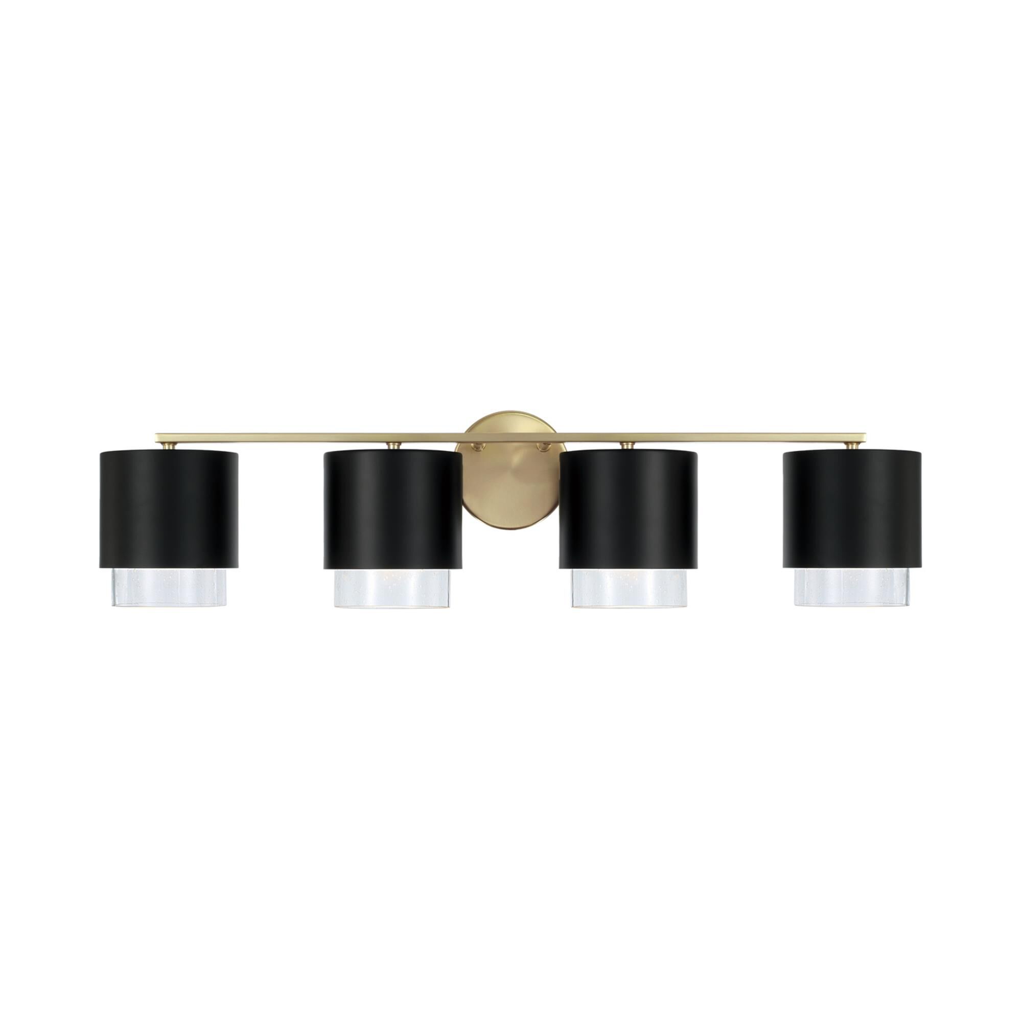 Shown in Matte Brass and Black finish and Clear Seeded glass and Metal with Brass Interior shade