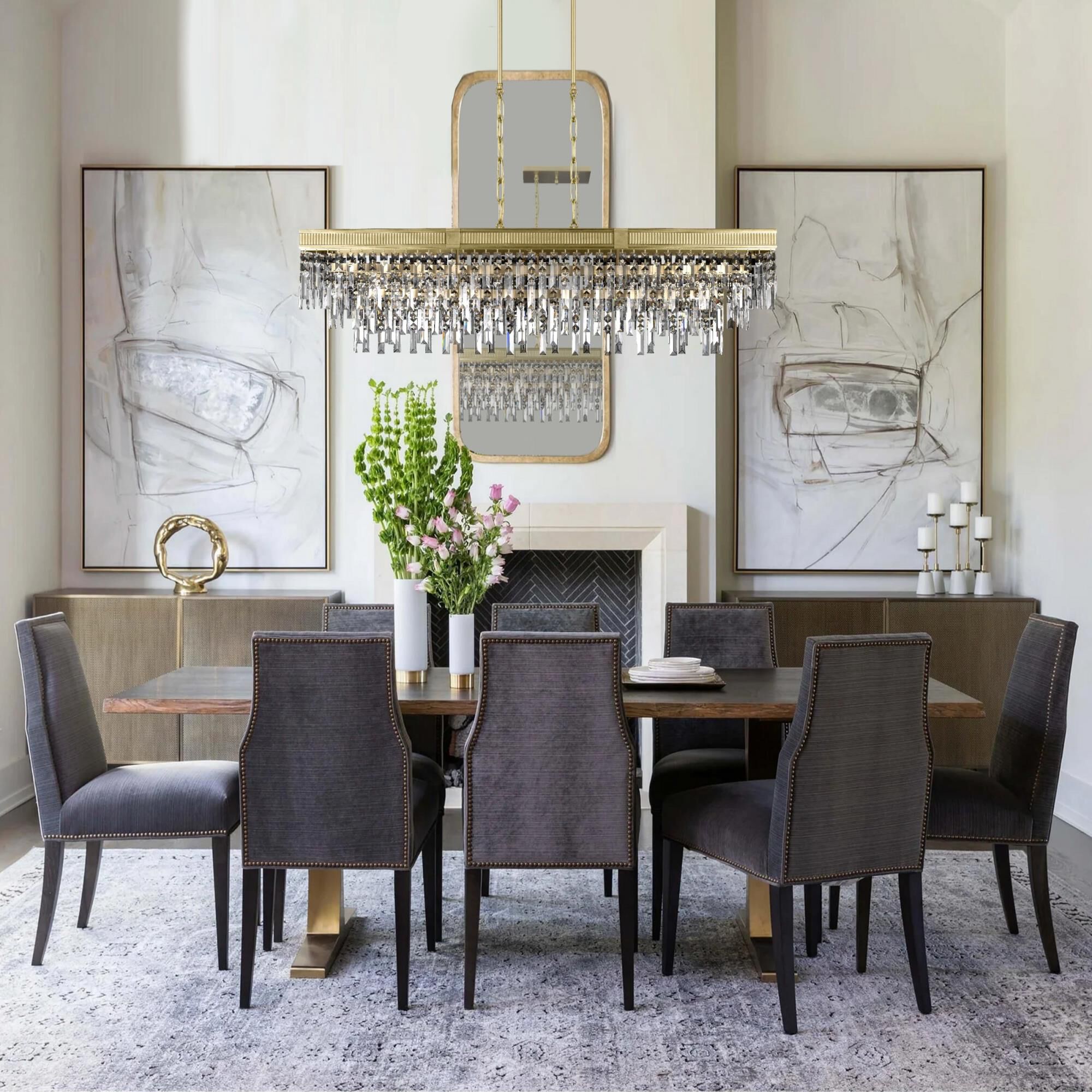 Valencia Modern 54 Inch 12 Light Linear Suspension Light by American Brass and Crystal