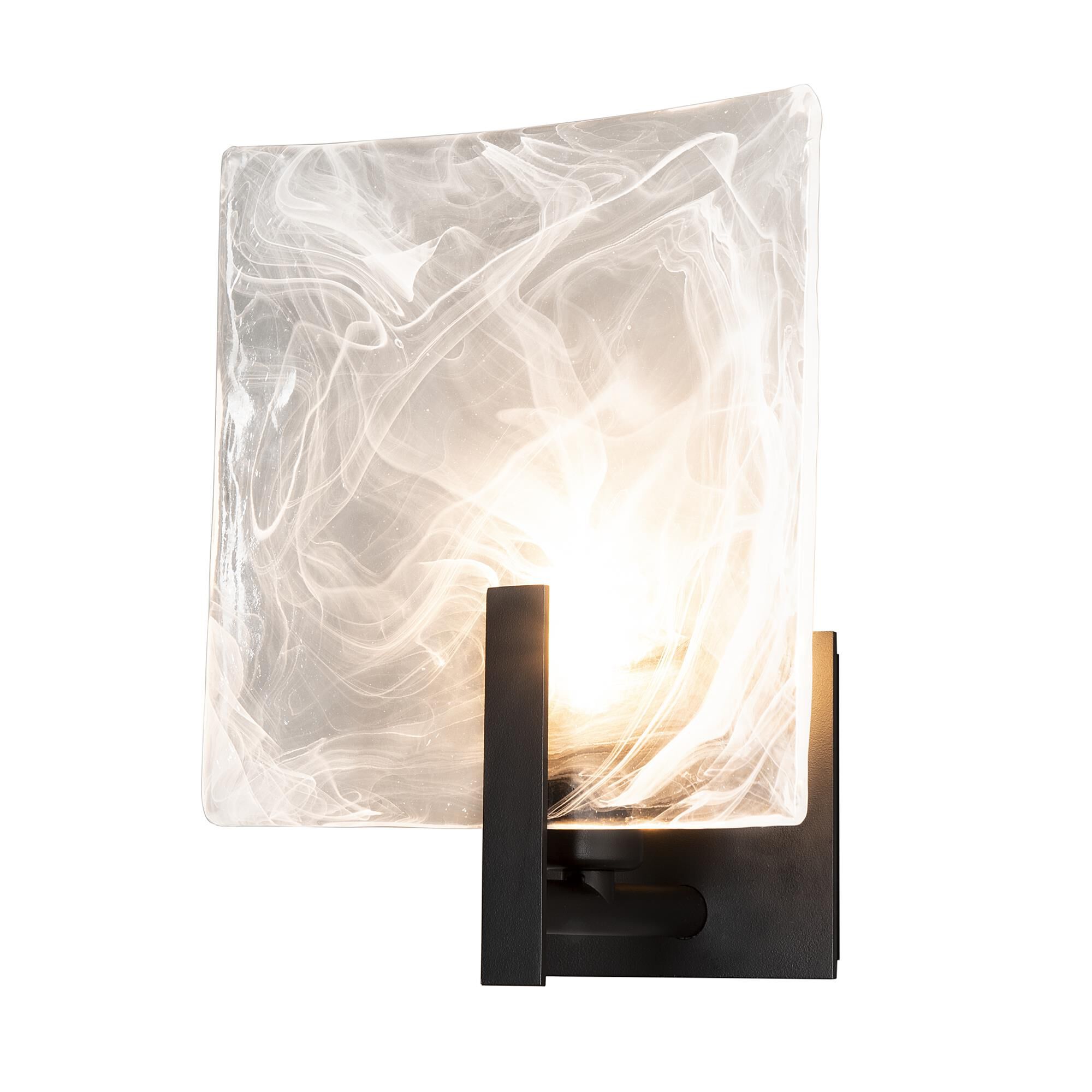 Shown in Black finish and White Swirl glass