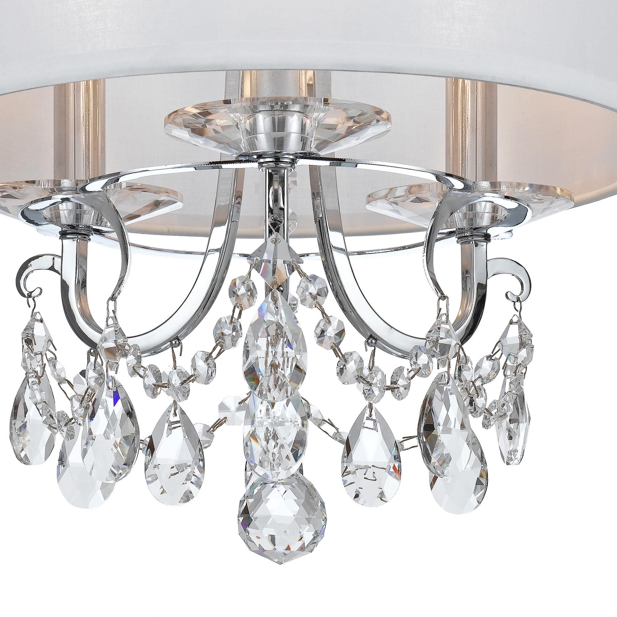Shown in Polished Chrome finish and Hand Cut Crystal crystal and Silk glass and White shade