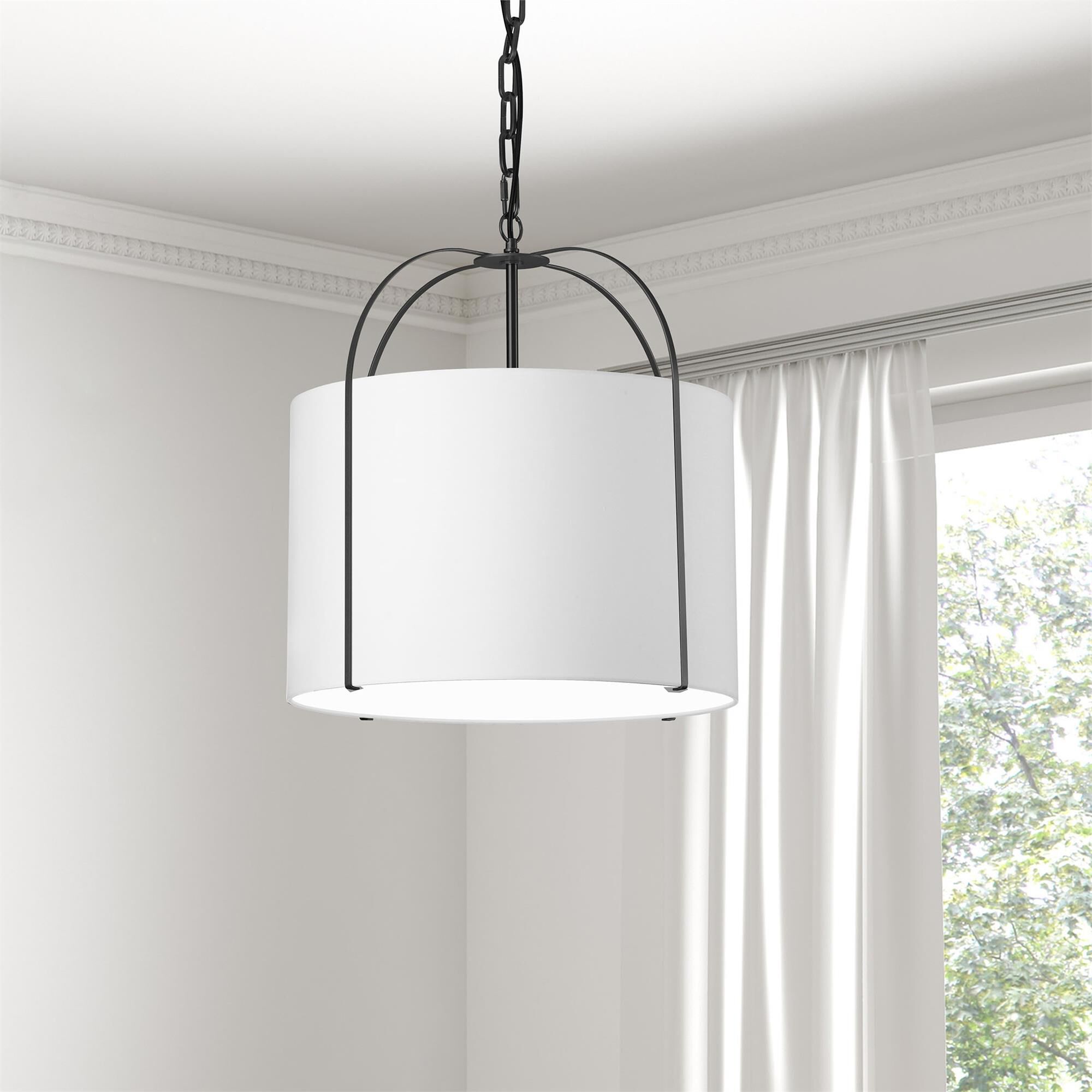 Shown in White and Matte Black finish and White Fabric Drum shade