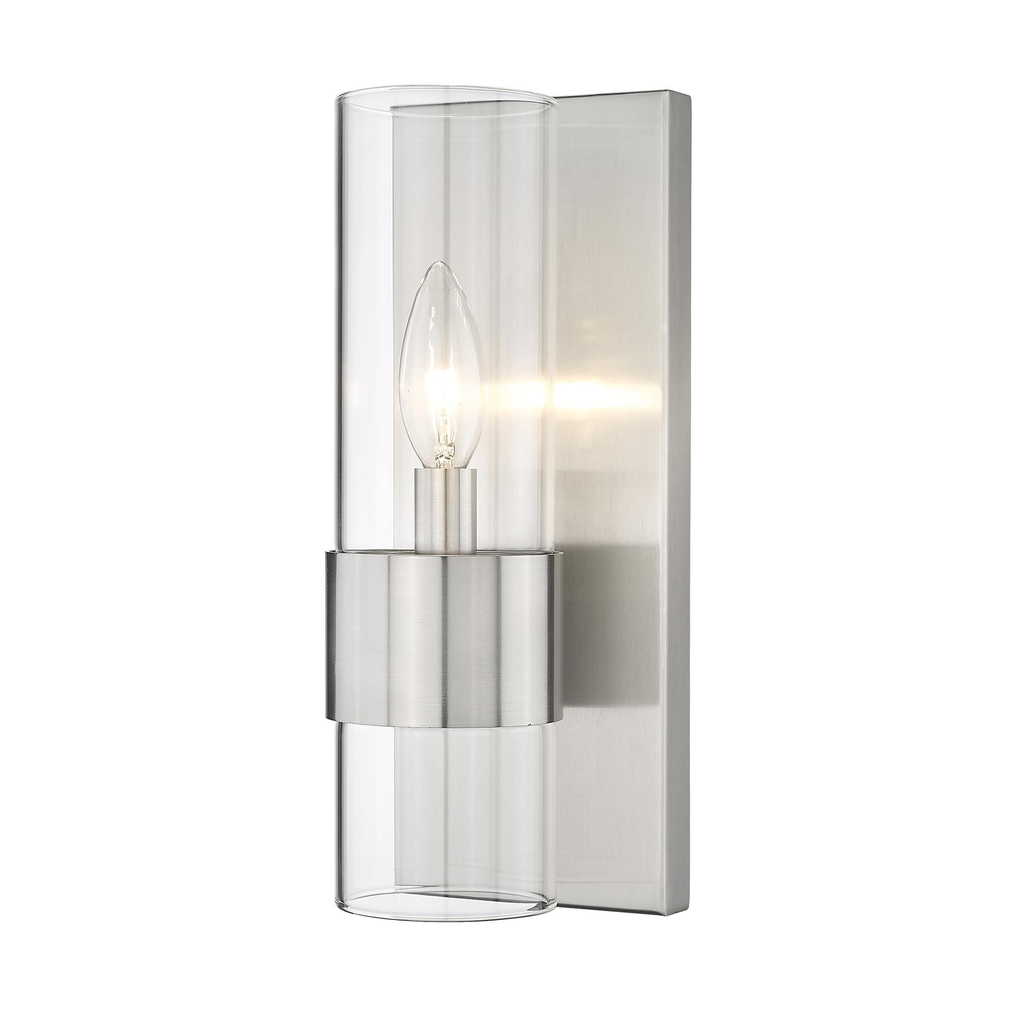 Shown in Brushed Nickel finish and Clear glass