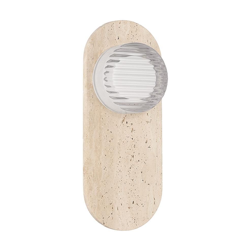 Shown in Travertine finish and Clear Ribbed glass