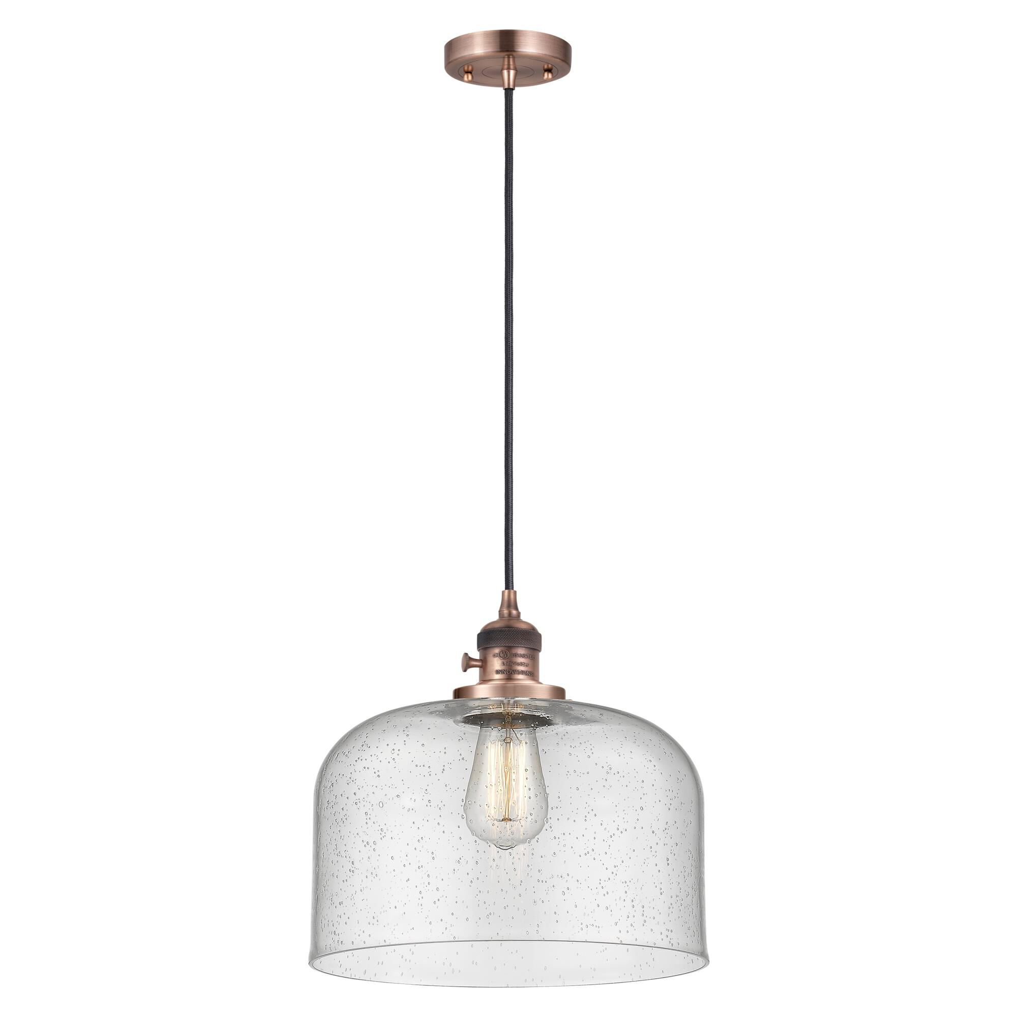 Shown in Antique Copper finish and Seedy glass