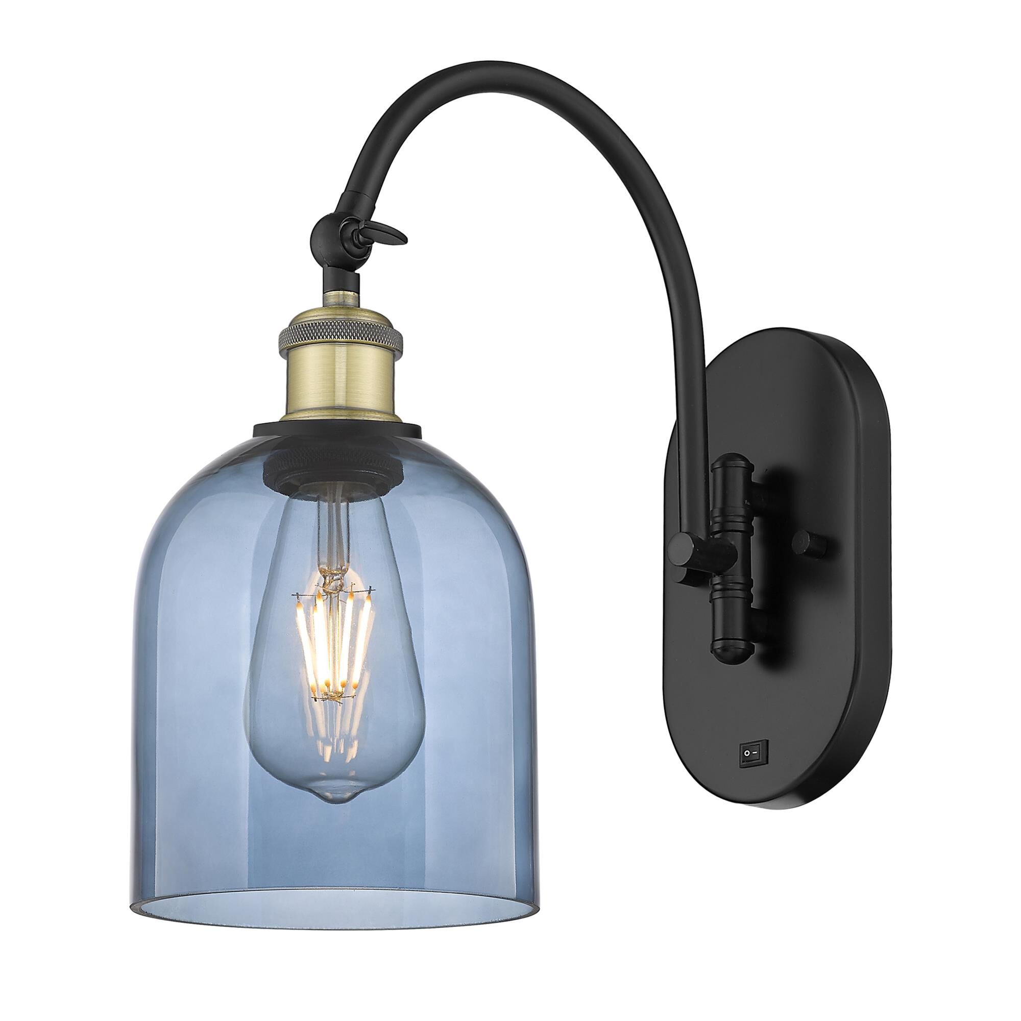 Shown in Black Antique Brass finish and Princess Blue glass