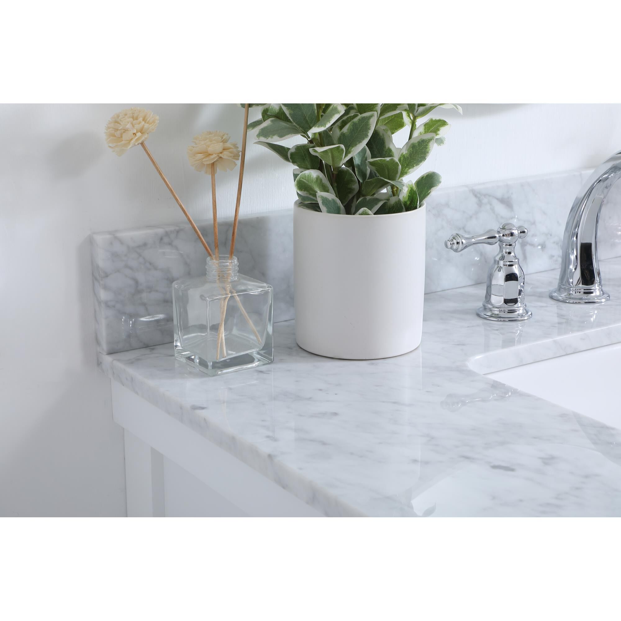 Shown in White finish and With Backsplash accent