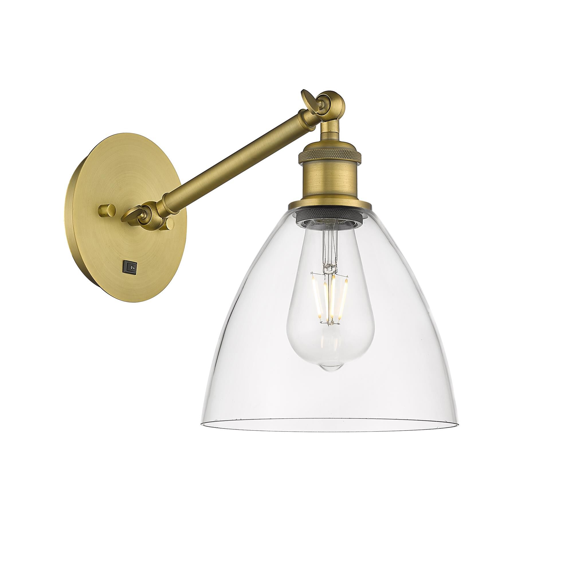 Shown in Brushed Brass finish and Clear Ballston Dome glass