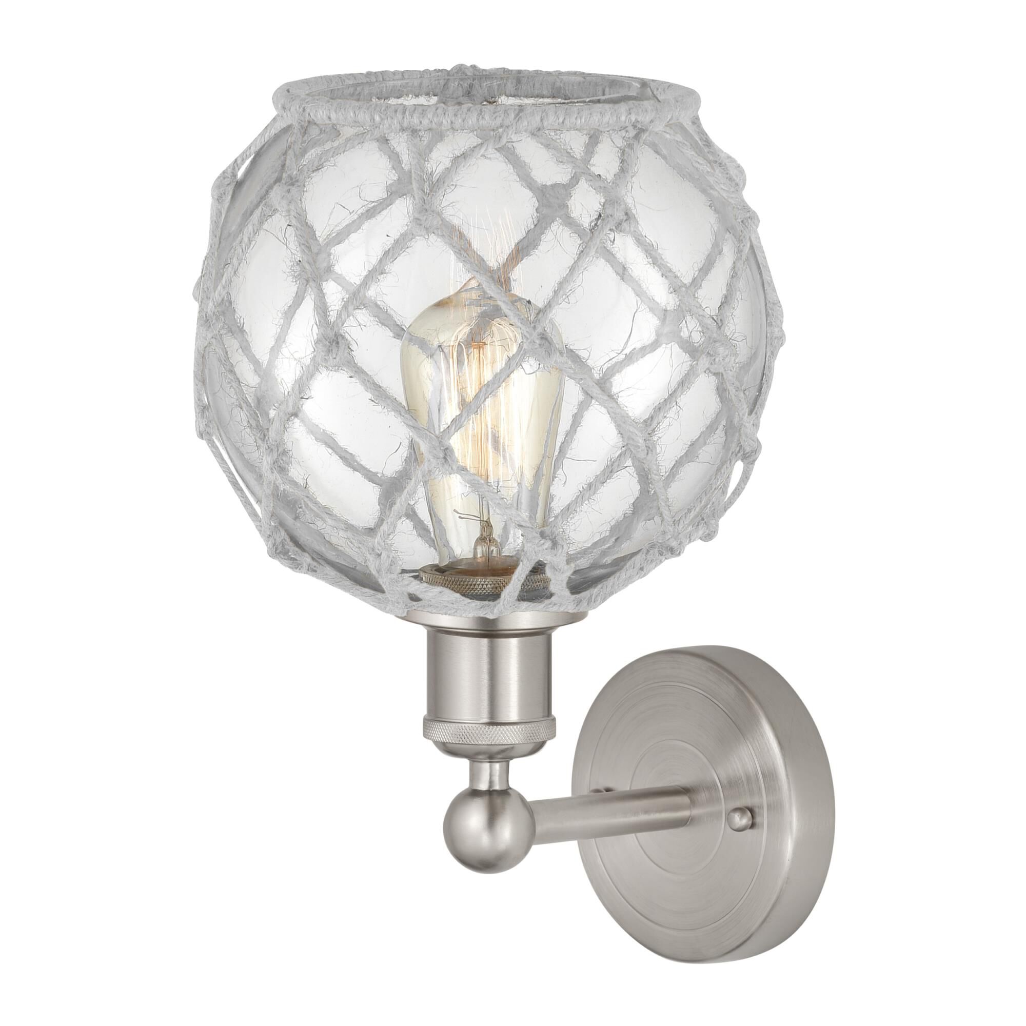 Shown in Brushed Satin Nickel finish and Clear with White Rope glass