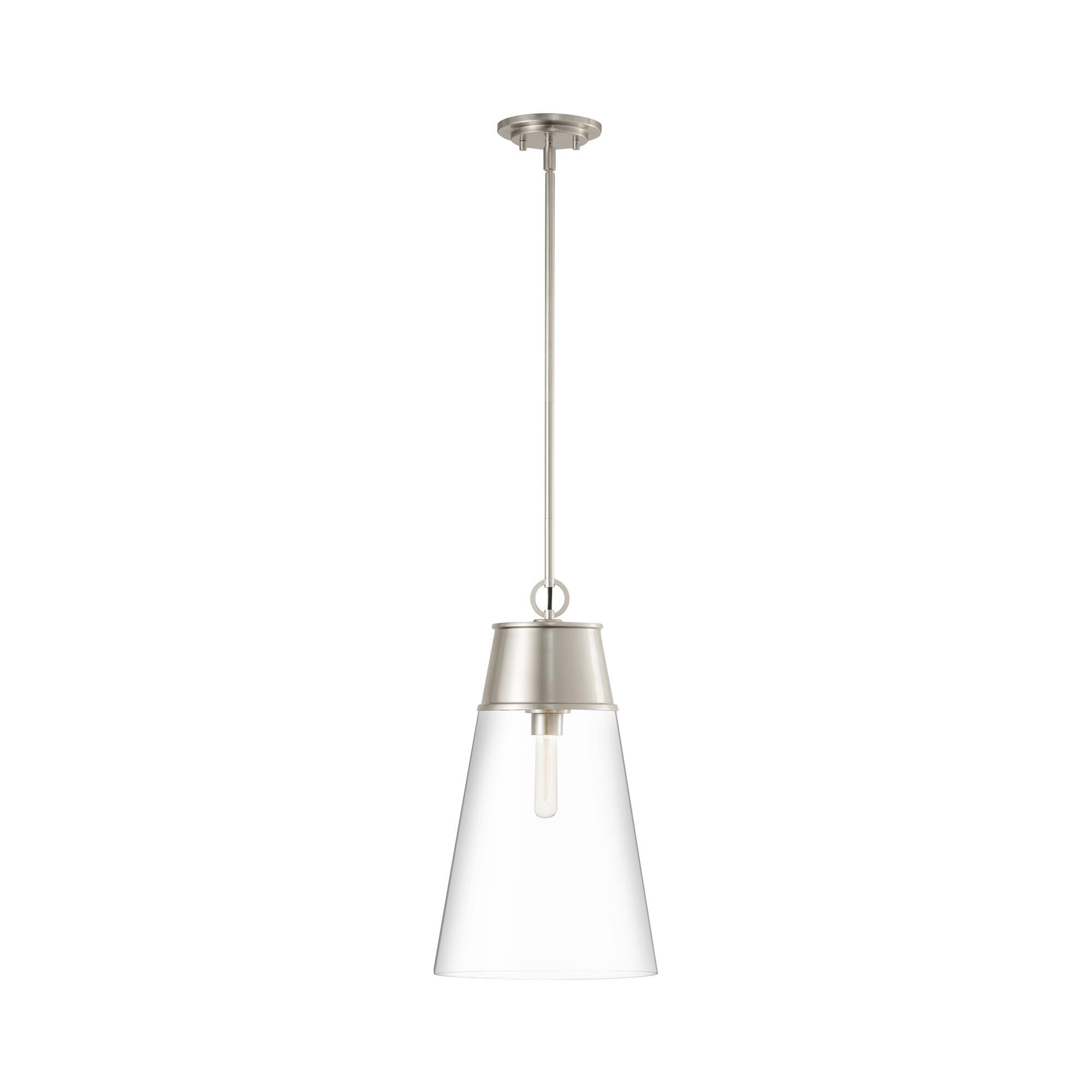 Shown in Brushed Nickel finish and Glass shade