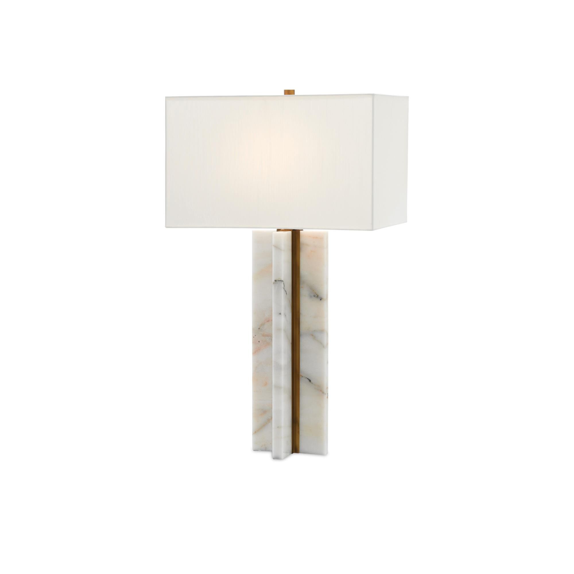 Shown in Marble/Antique Brass finish and Included shade
