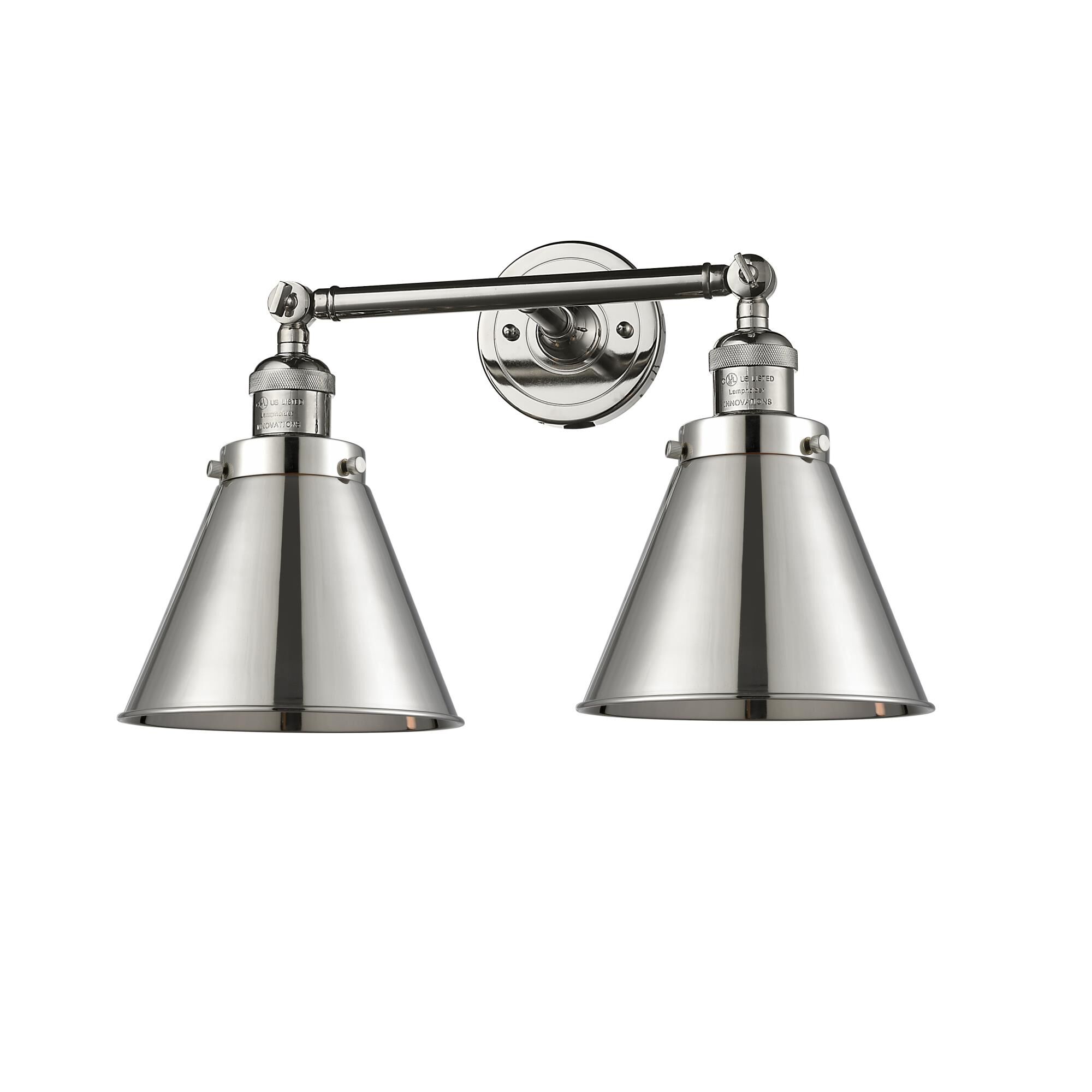 Shown in Polished Nickel finish and Metal - Polished Nickel - Cone shade