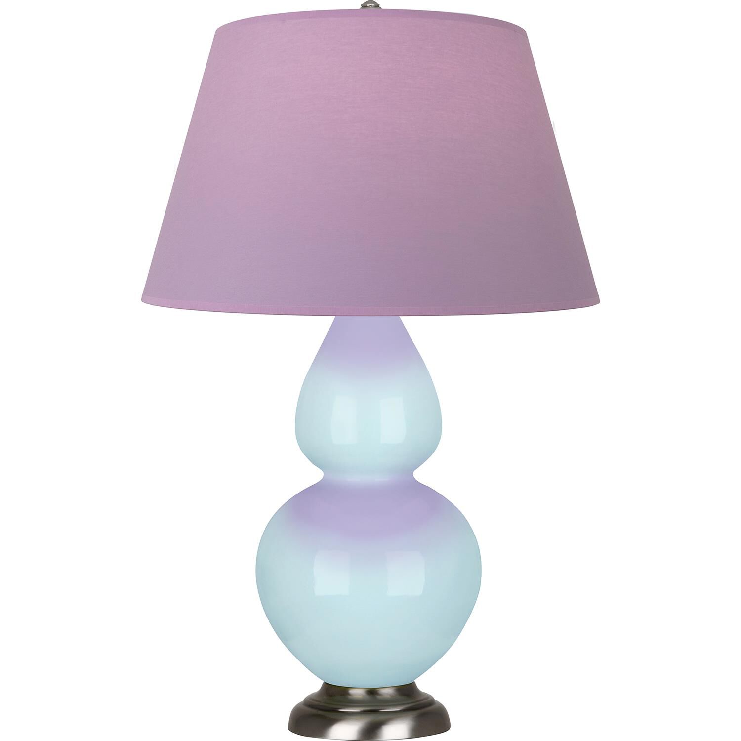 Shown in Baby Blue finish and Lavender and Plum shade and Antique Silver accent