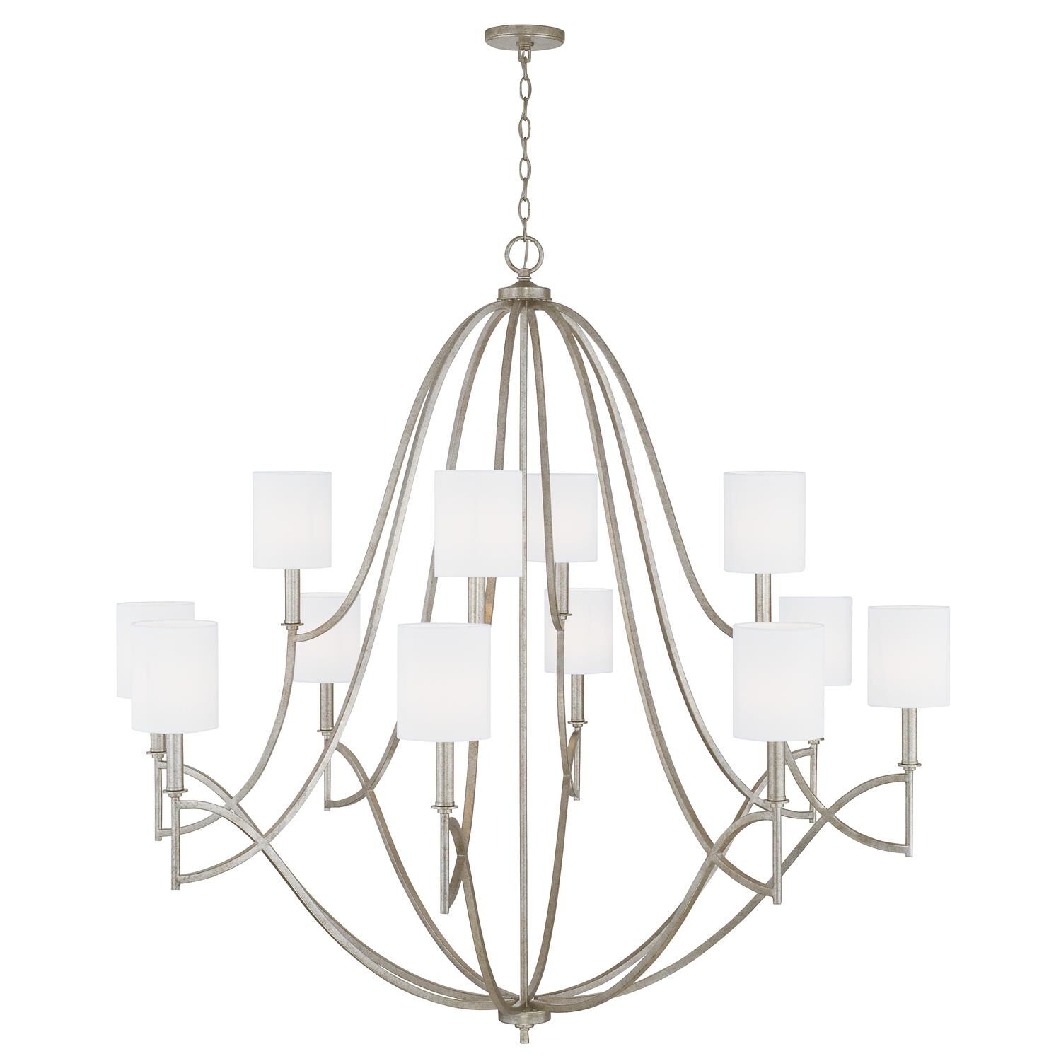 Shown in Antique Silver finish and 701 glass and White Fabric Stay-Straight s shade