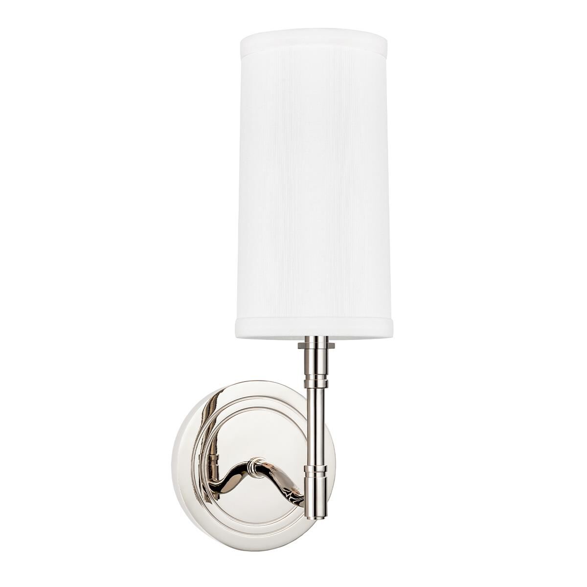 Shown in Polished Nickel finish and Off White Linen shade