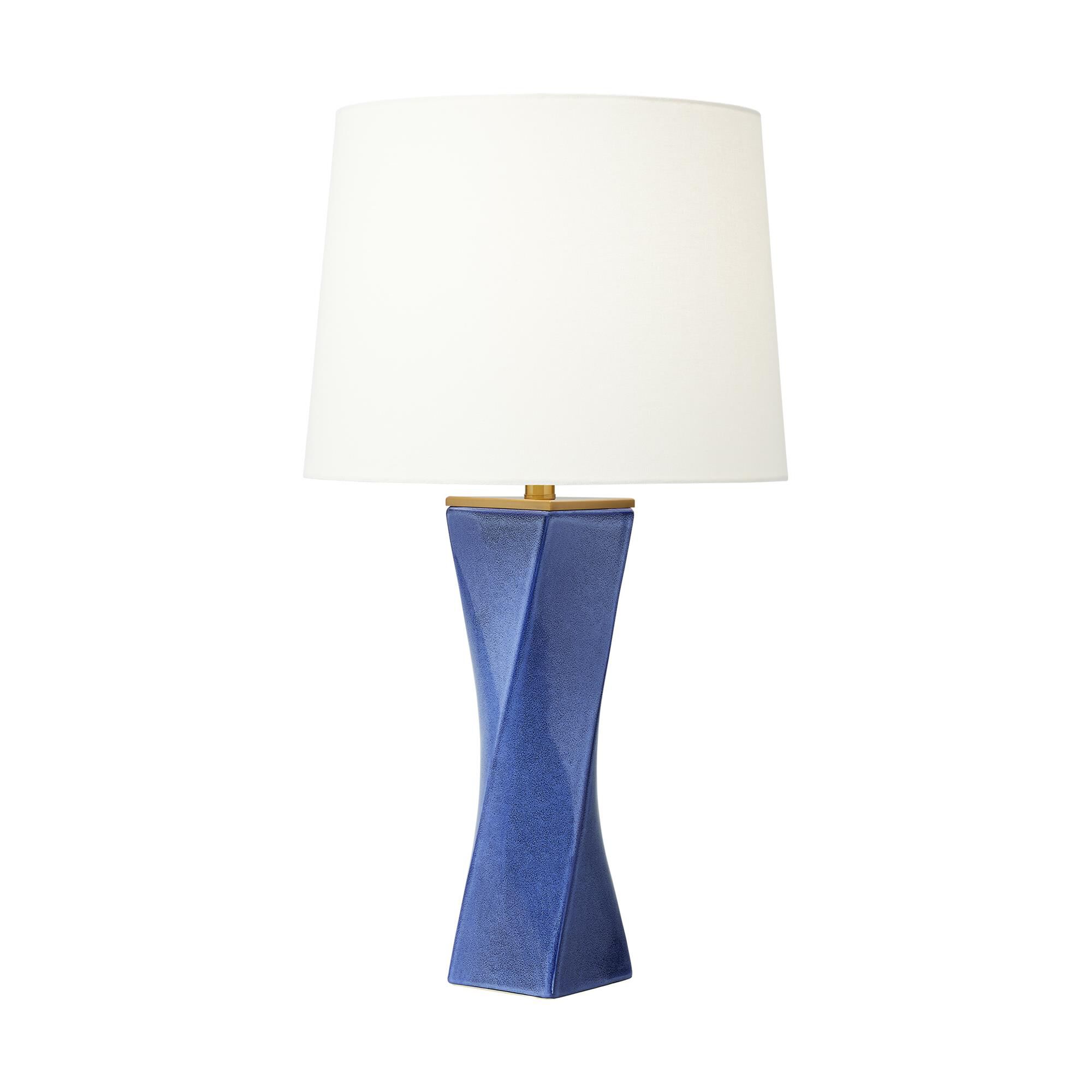 Shown in Frosted Blue finish and White Linen Fabric shade