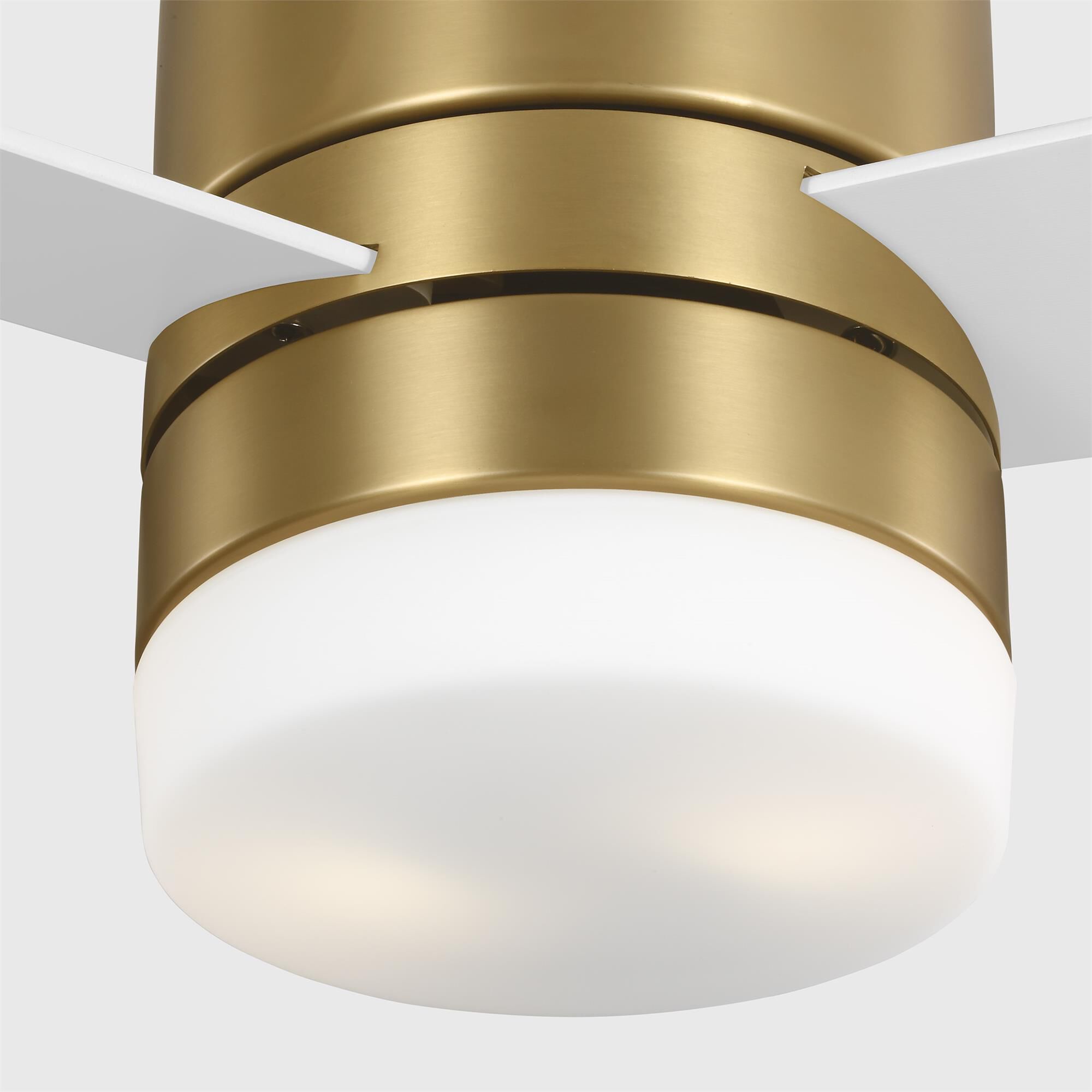 Shown in Burnished Brass finish and Matte Opal glass