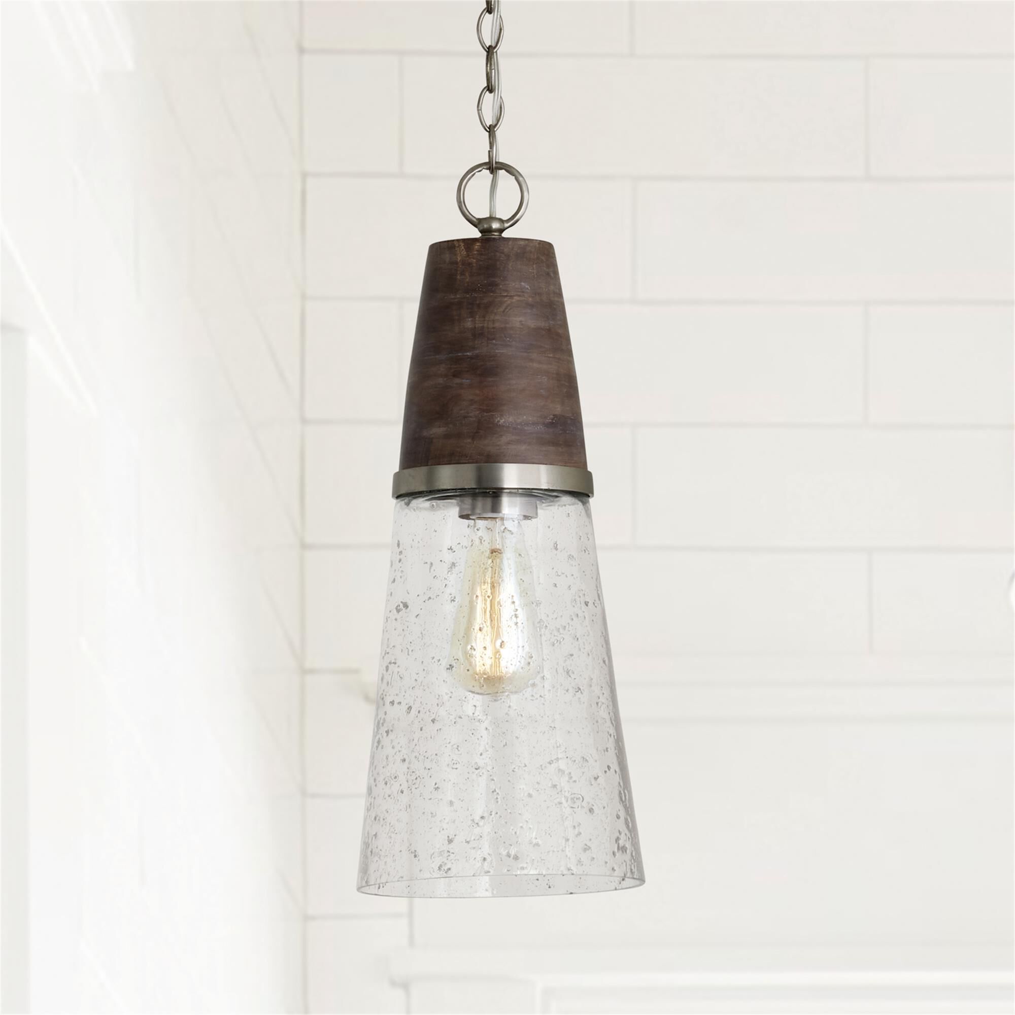 Shown in Black Wash And Matte Nickel finish and Clear Stone Seeded glass