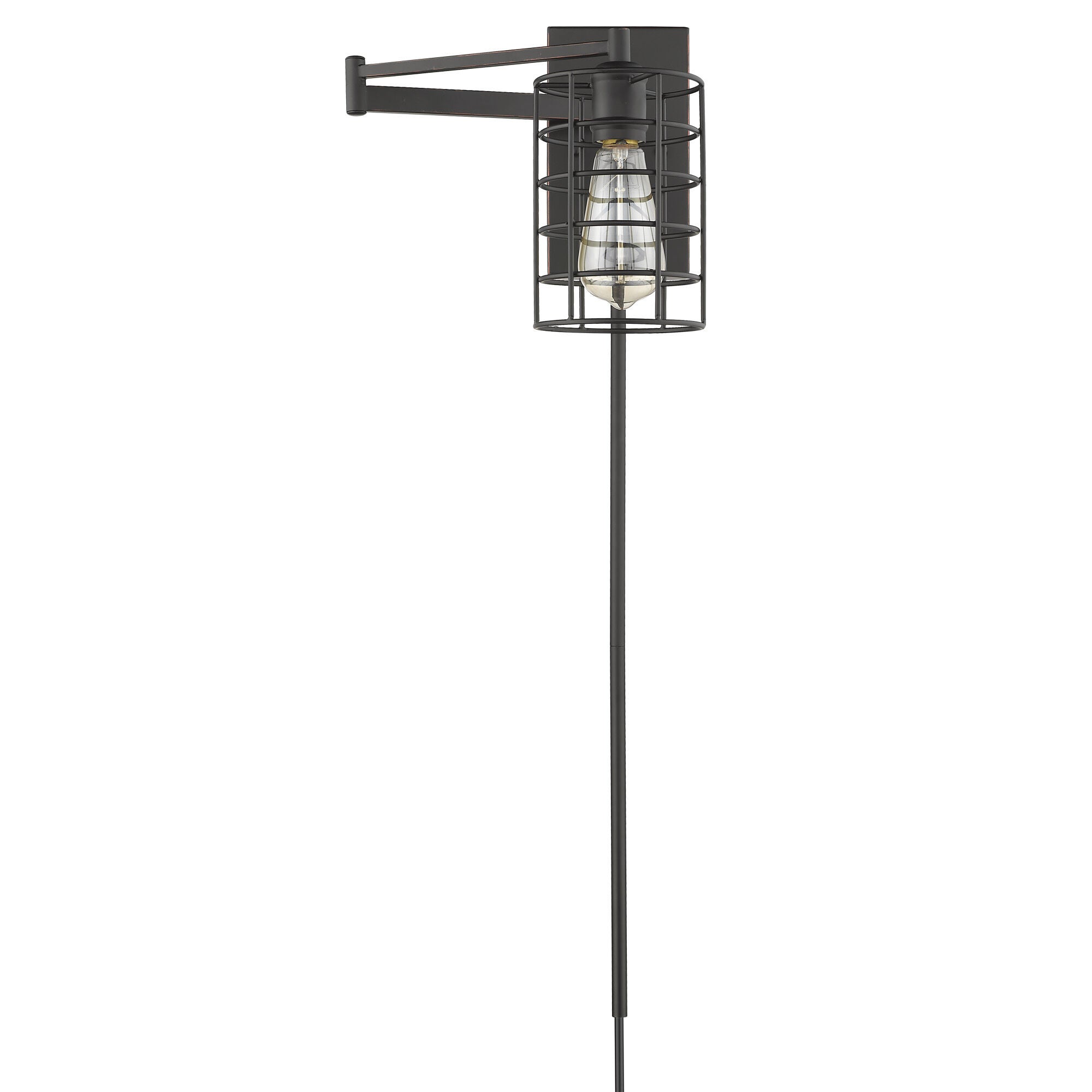 Shown in Oil-Rubbed Bronze finish and Oil-Rubbed Bronze glass and Oil-Rubbed Bronze, Cylindrical Metal Cage shade