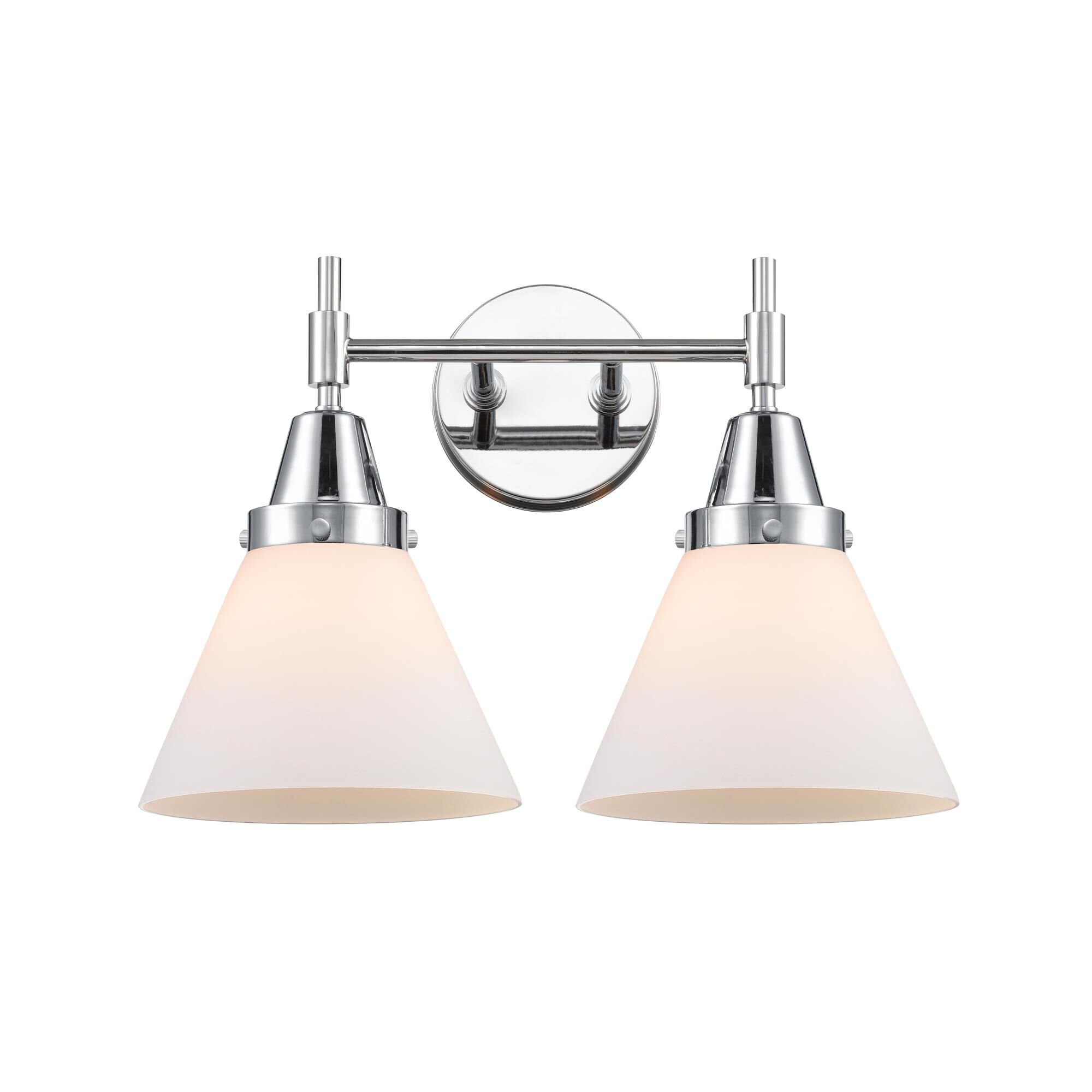 Shown in Polished Chrome finish and Matte White Cased Large Cone glass