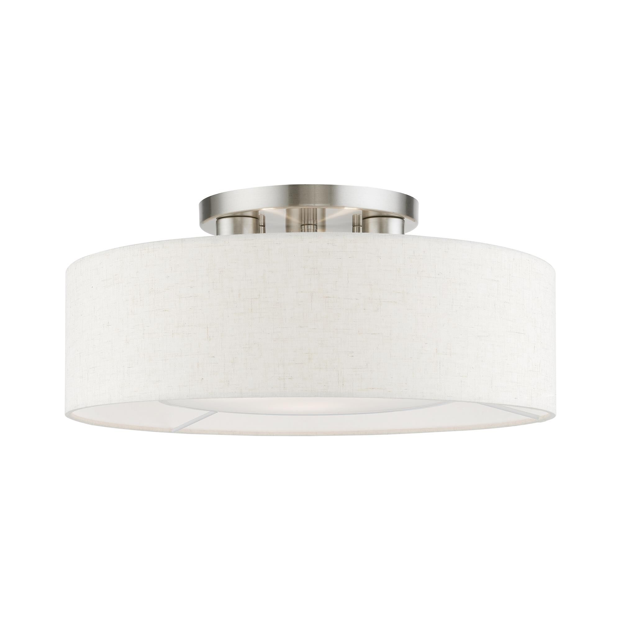 Shown in English Bronze finish and Hand Crafted Oatmeal Color Hardback Fabric With White Fabric Inside shade