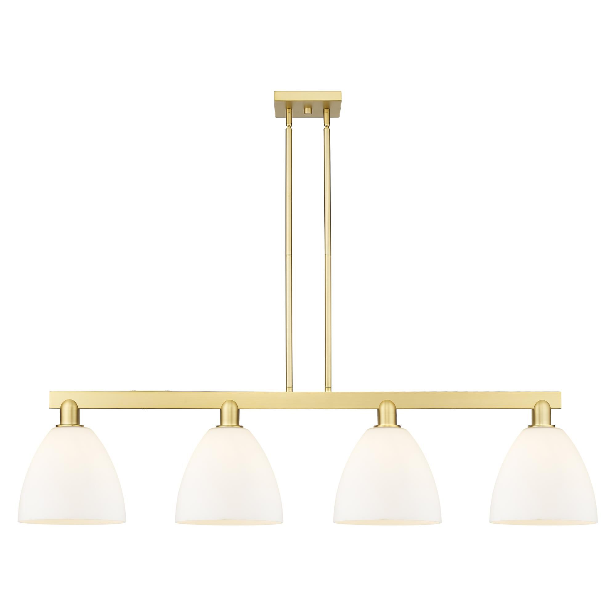 Shown in Satin Gold finish and Matte White glass