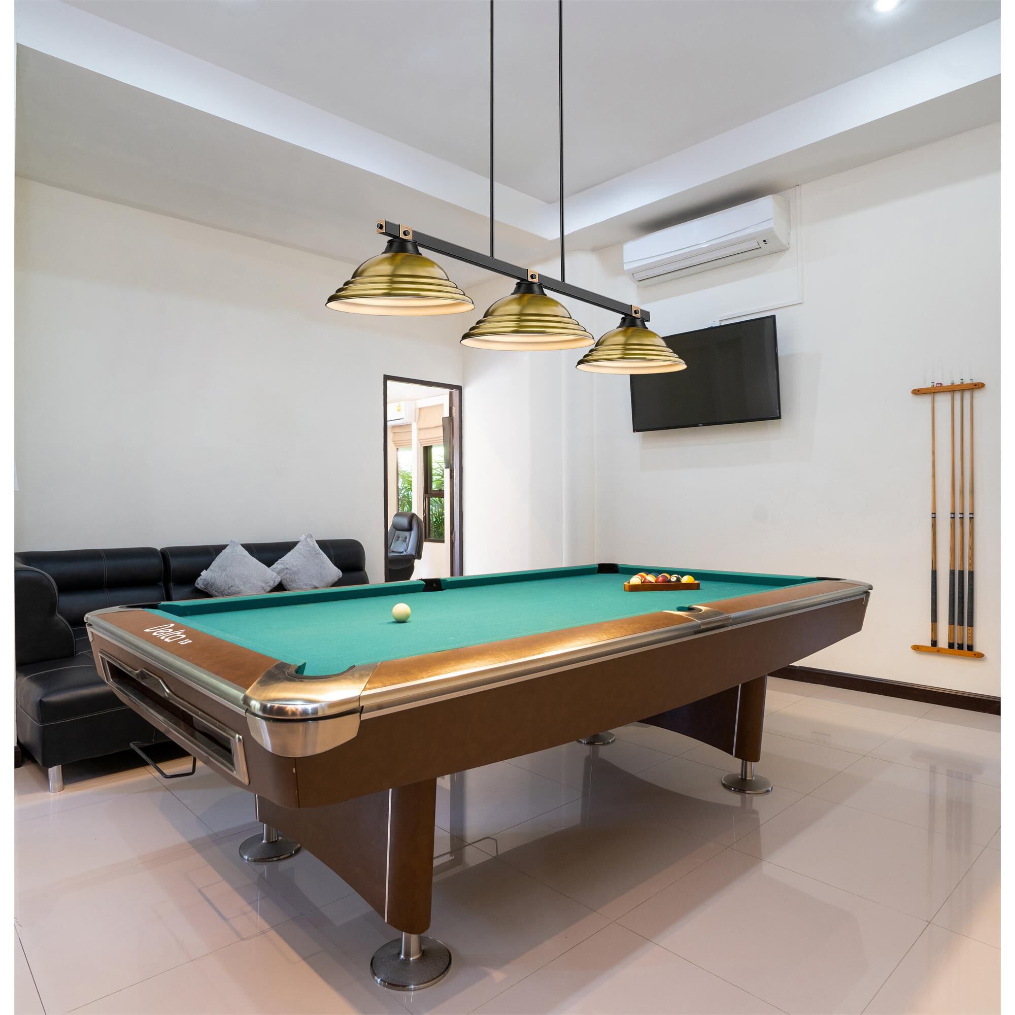 Shown in Matte Black + Rubbed Brass finish and Rubbed Brass glass and Rubbed Brass shade